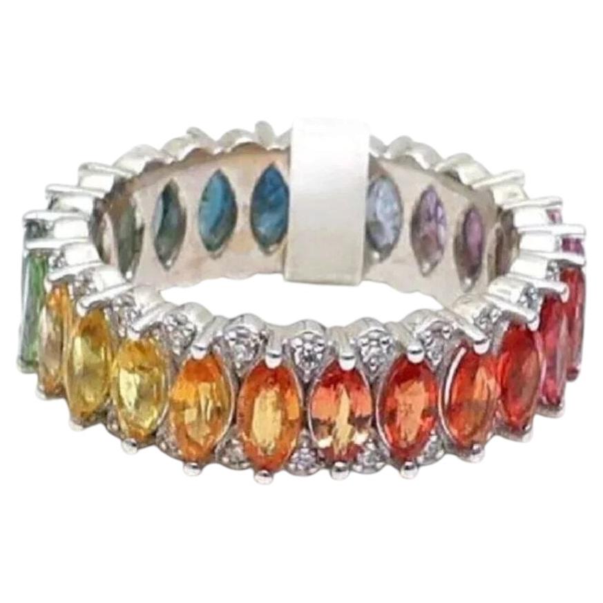 For Sale:  Spectrum Sapphire 14K White Gold (18K Custom) Diamond Eternity Ring
