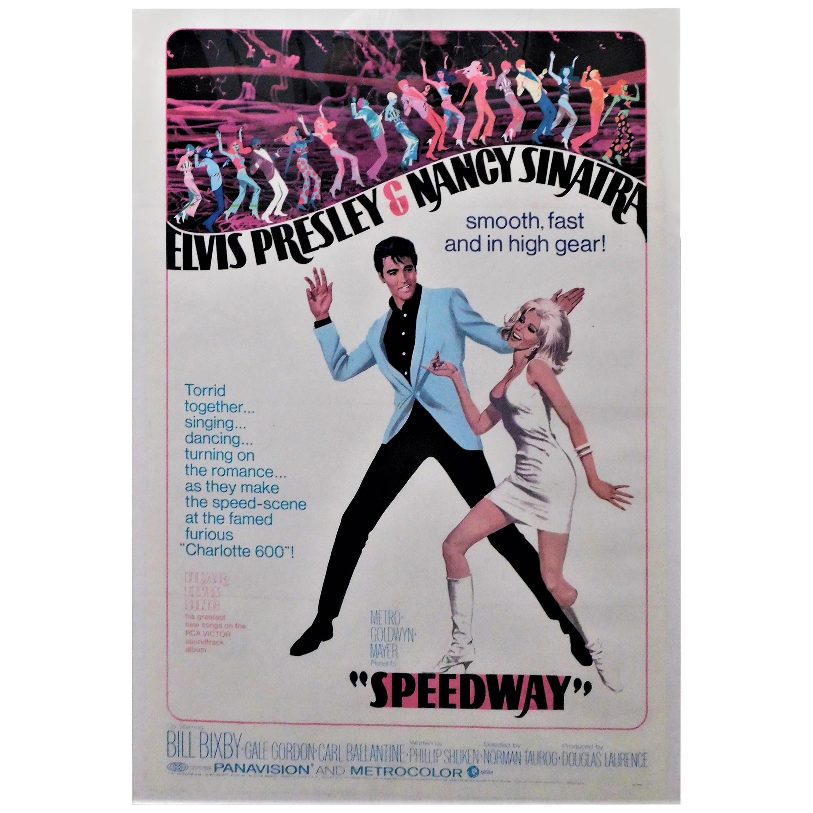 Affiche théâtrale originale d'Elvis Presley Speedway, 1968, support en lin