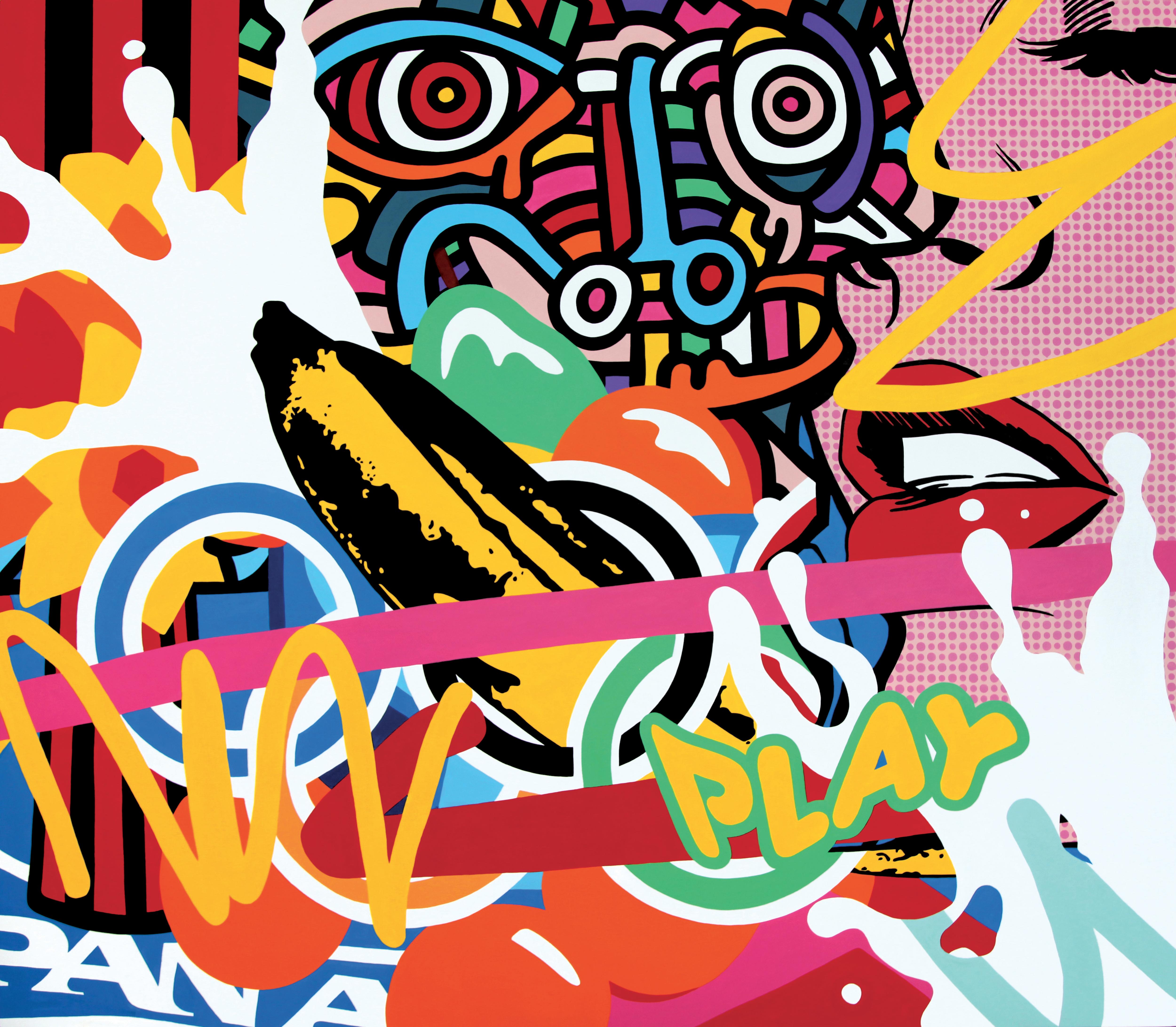 Acrylic on canvas painting by Speedy Graphito entitled, "Play", which was created in 2017 for his solo exhibition, "An American Story" at the Fabien Castanier Gallery Miami Wynwood location.

Olivier Rizzo, aka SPEEDY GRAPHITO, was born in Paris in