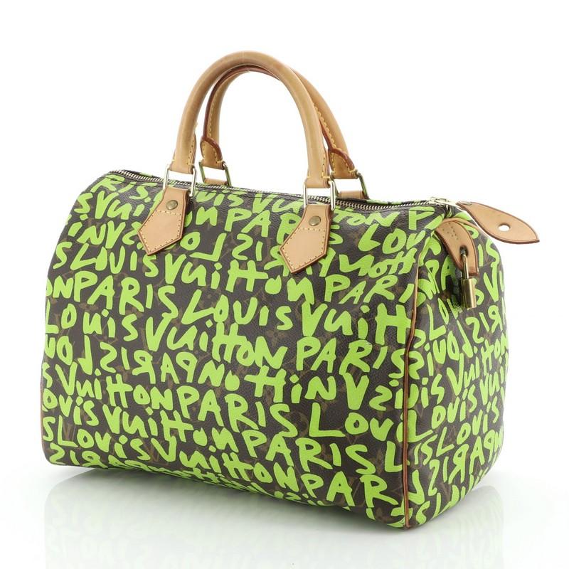 Green Speedy Handbag Limited Edition Monogram Graffiti 30