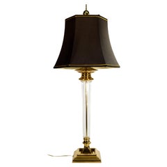 Speer Vintage Tall American Empire Crystal and Bronze Torch Table Lamp