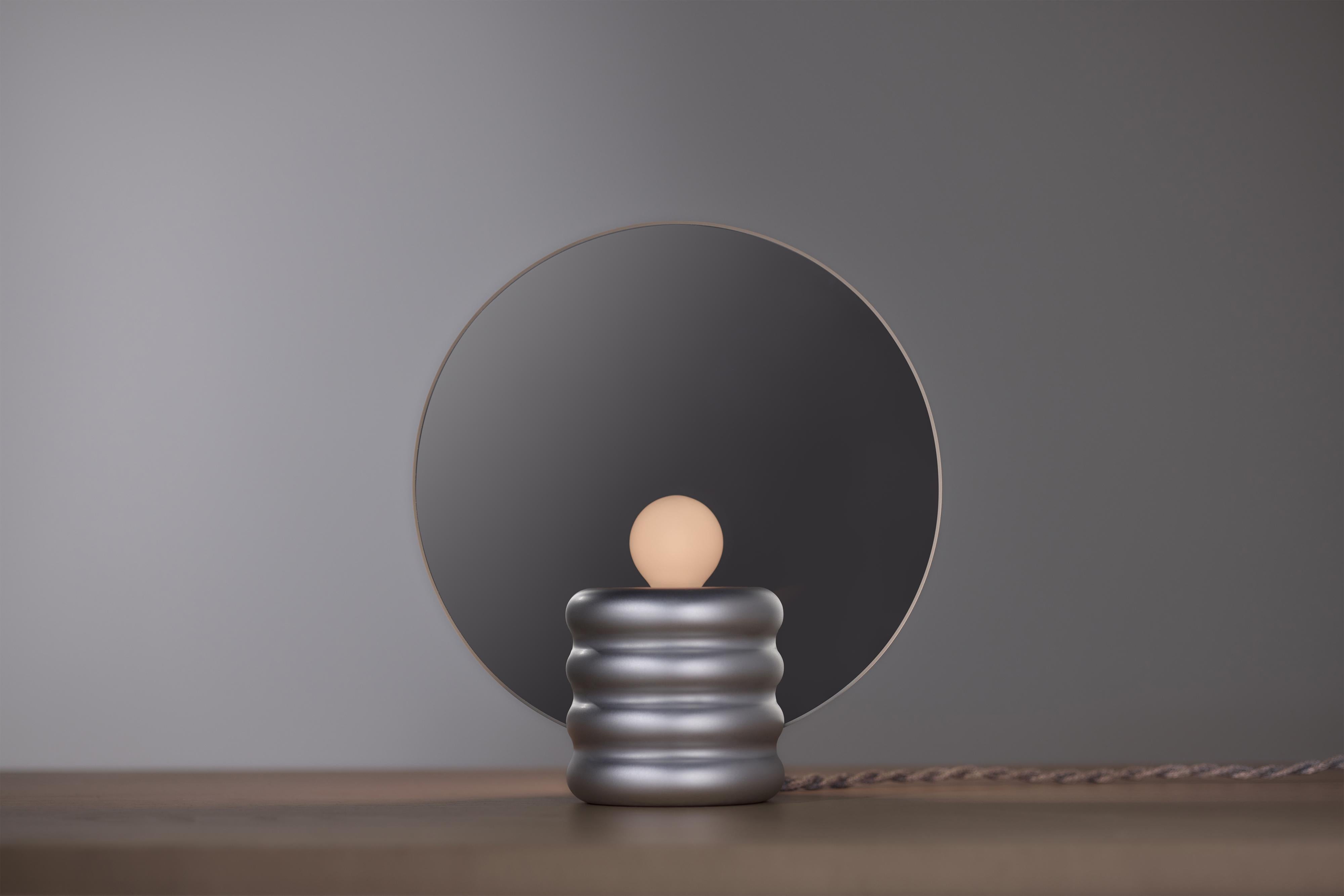 Modern Spegla Mirror Lamp - Lamp In Matt Aluminium And Half-Transparent Mirror Glass For Sale
