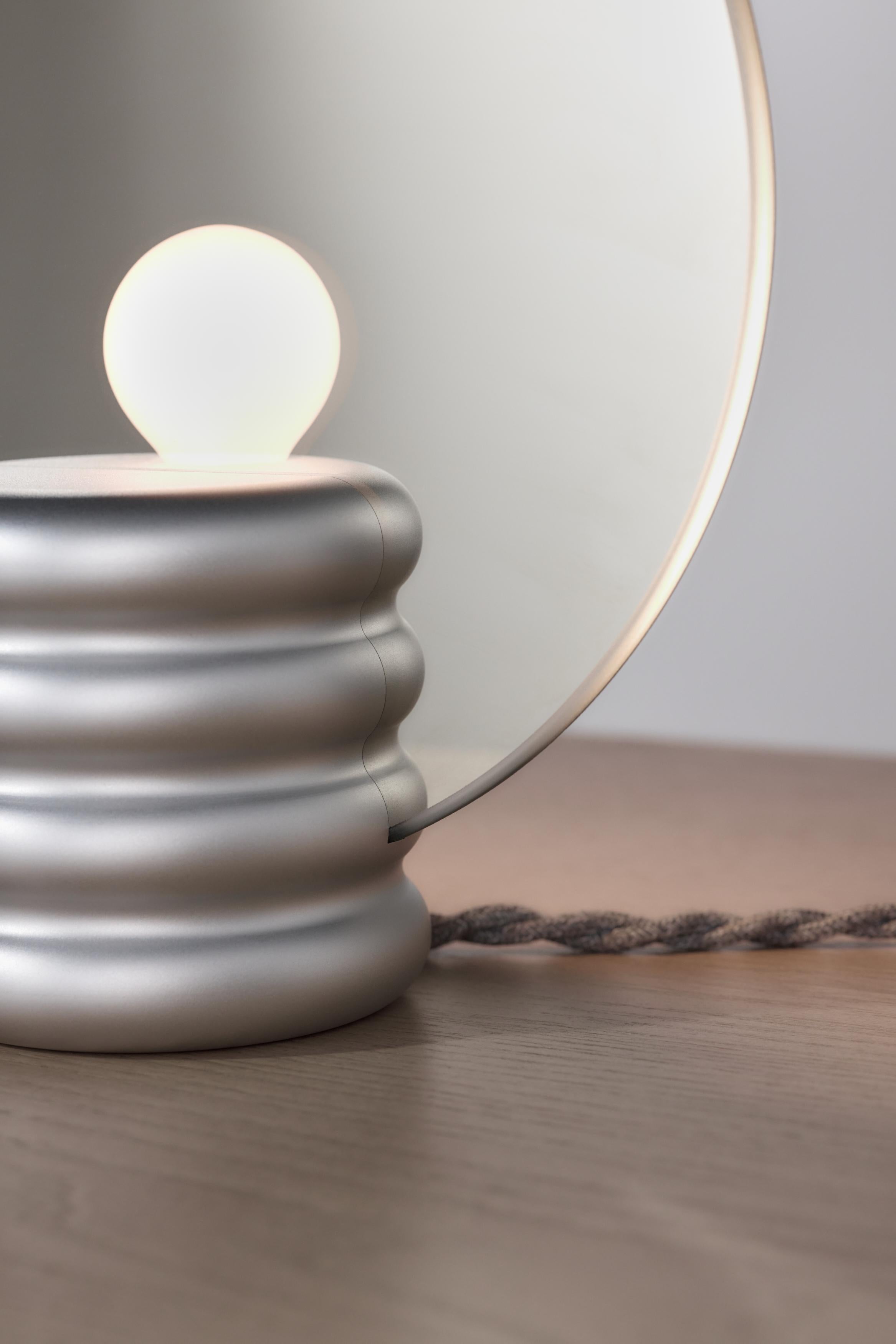Contemporary Spegla Mirror Lamp - Lamp In Matt Aluminium And Half-Transparent Mirror Glass For Sale