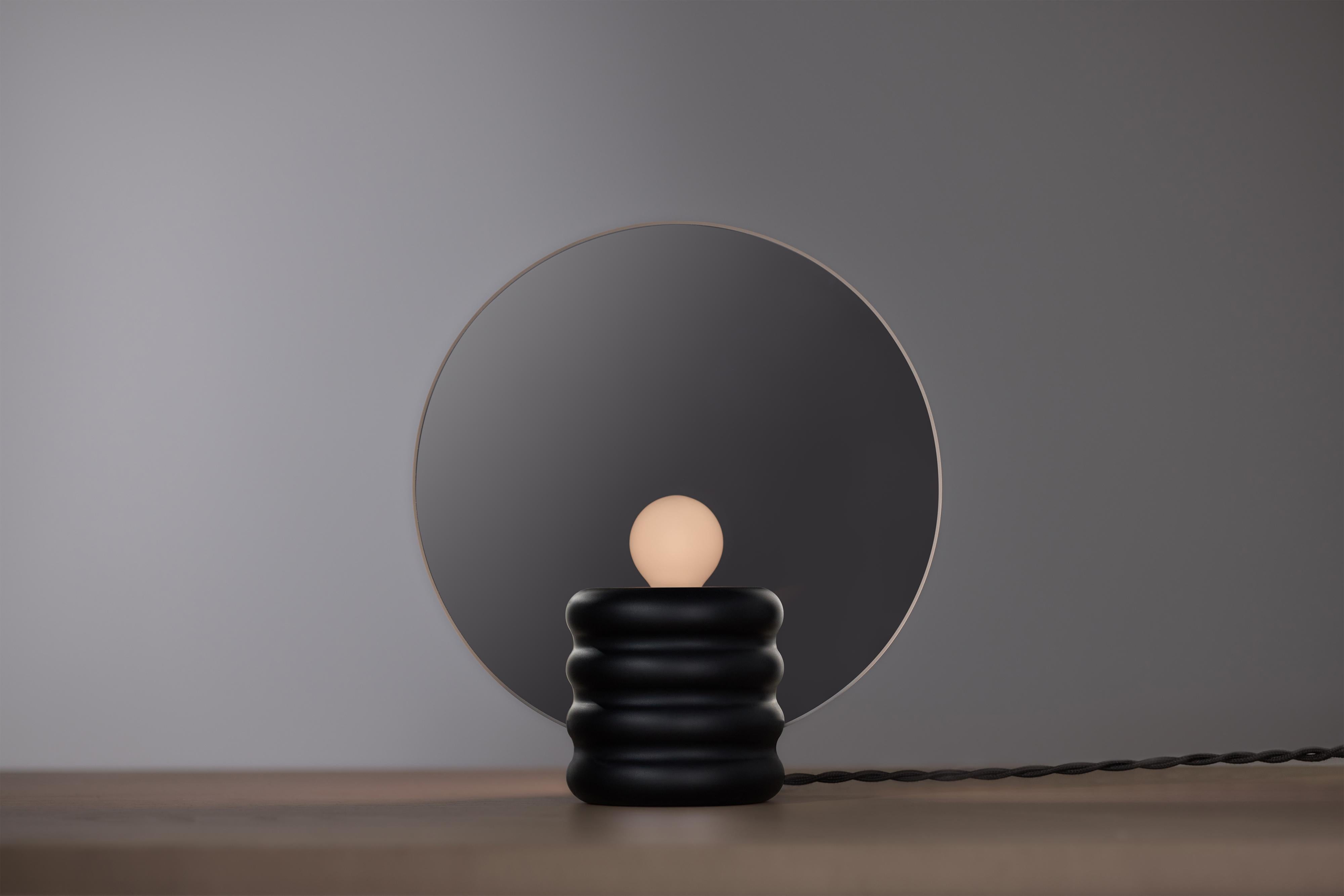 Modern Spegla Mirror Lamp - Lamp In Matt Black Aluminium And Half-Transp Mirror Glass For Sale