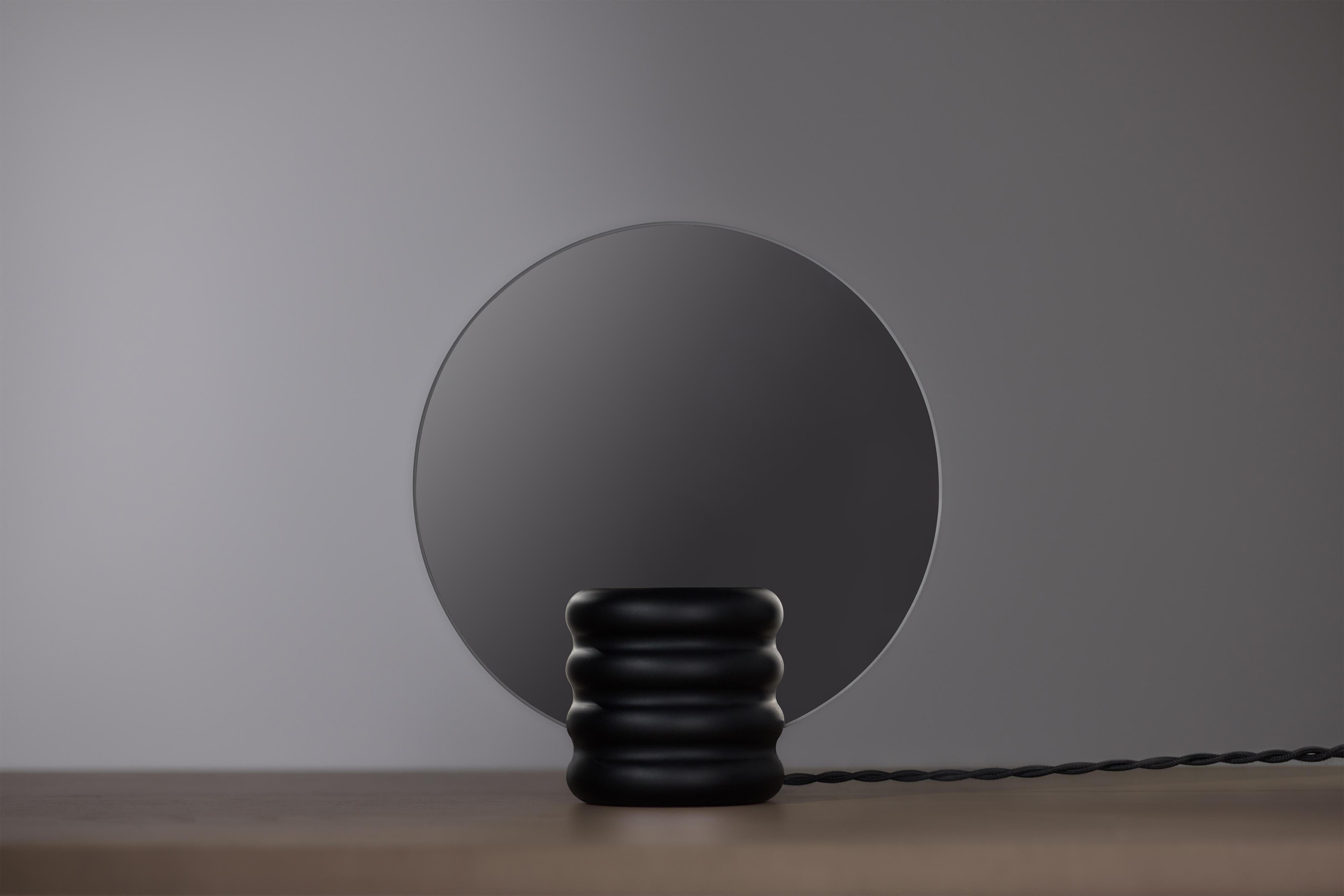 Swedish Spegla Mirror Lamp - Lamp In Matt Black Aluminium And Half-Transp Mirror Glass For Sale