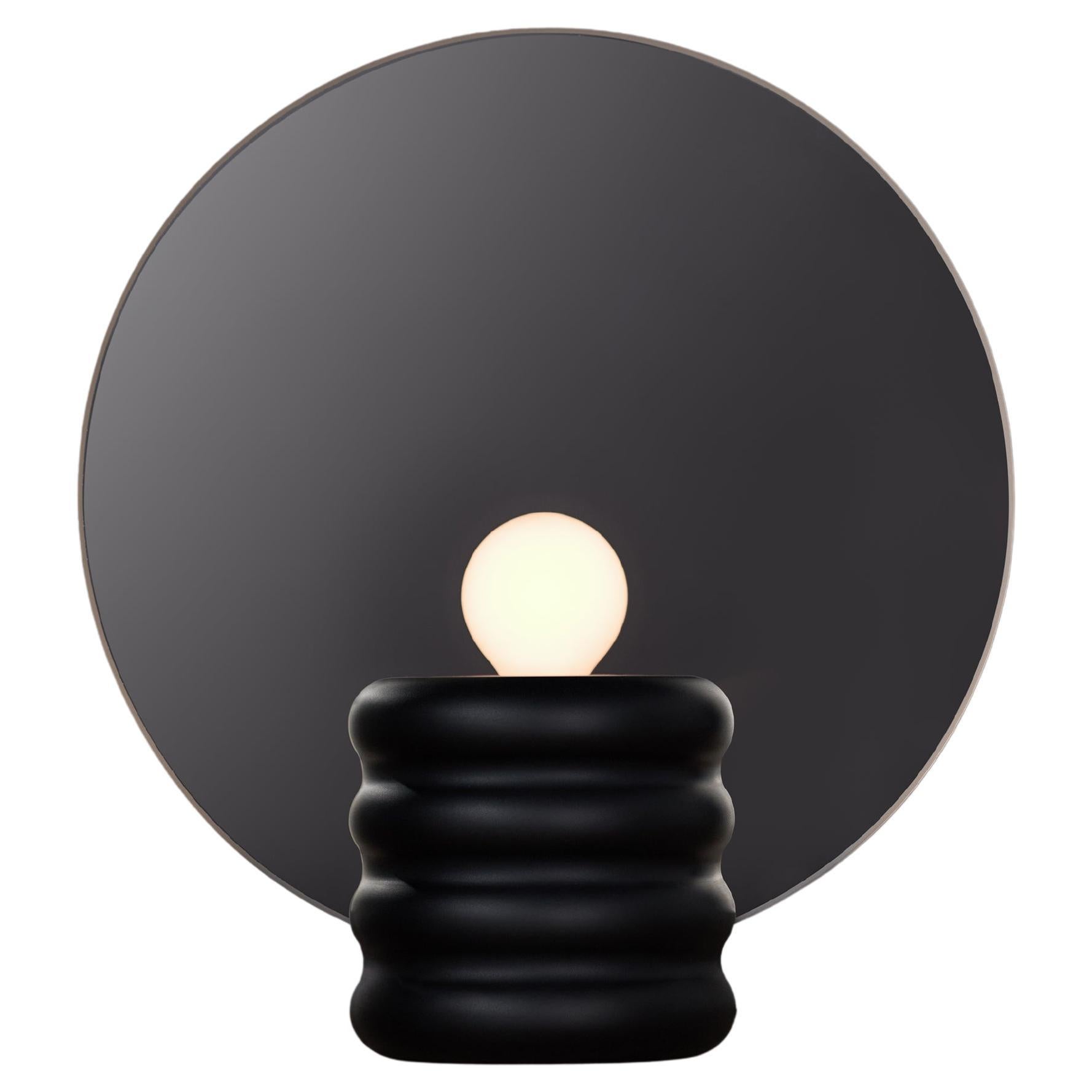 Spegla Mirror Lamp - Lamp In Matt Black Aluminium And Half-Transp Mirror Glass