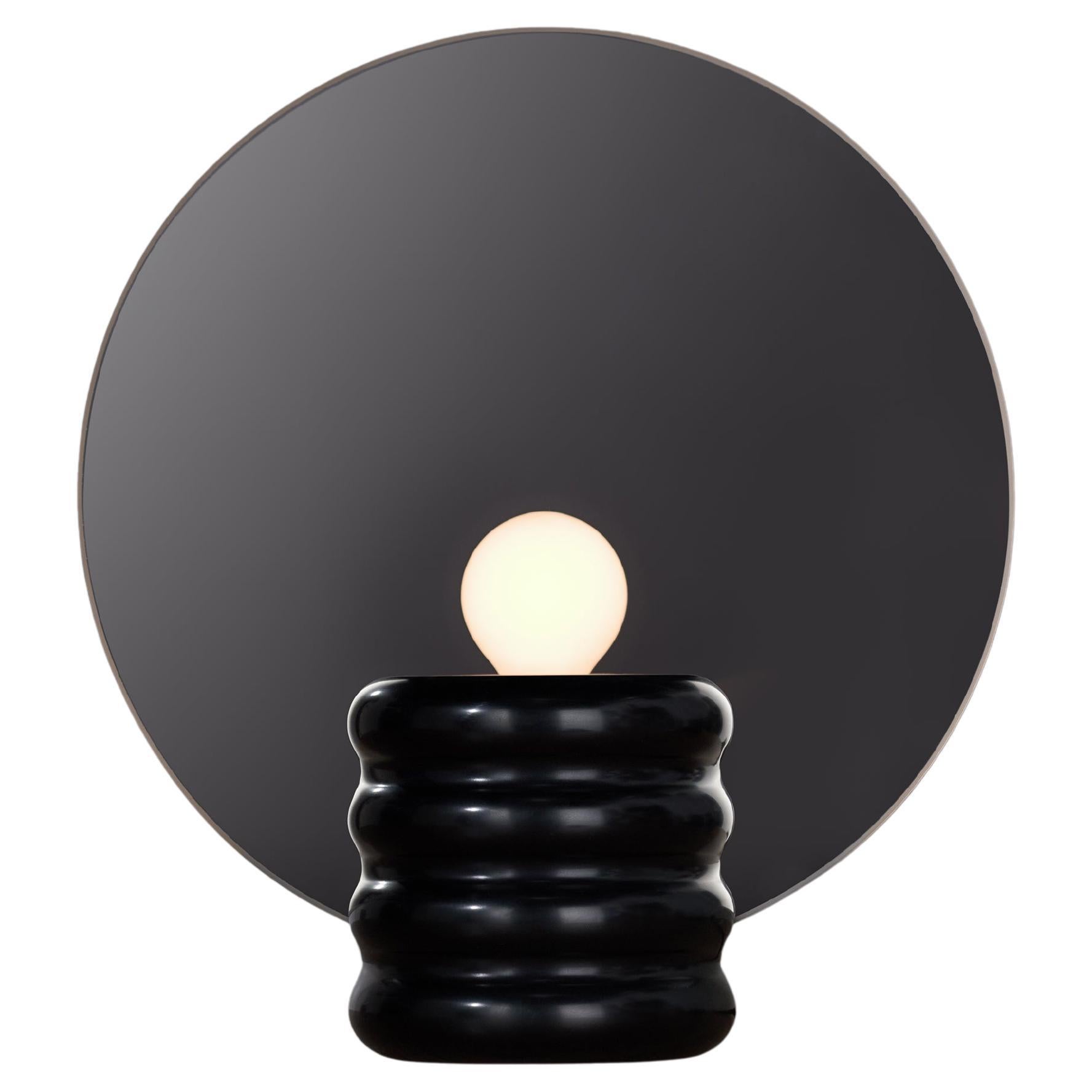 Spegla Mirror Lamp - Lamp In Shiny Black Aluminium And Half-Transp Mirror Glass