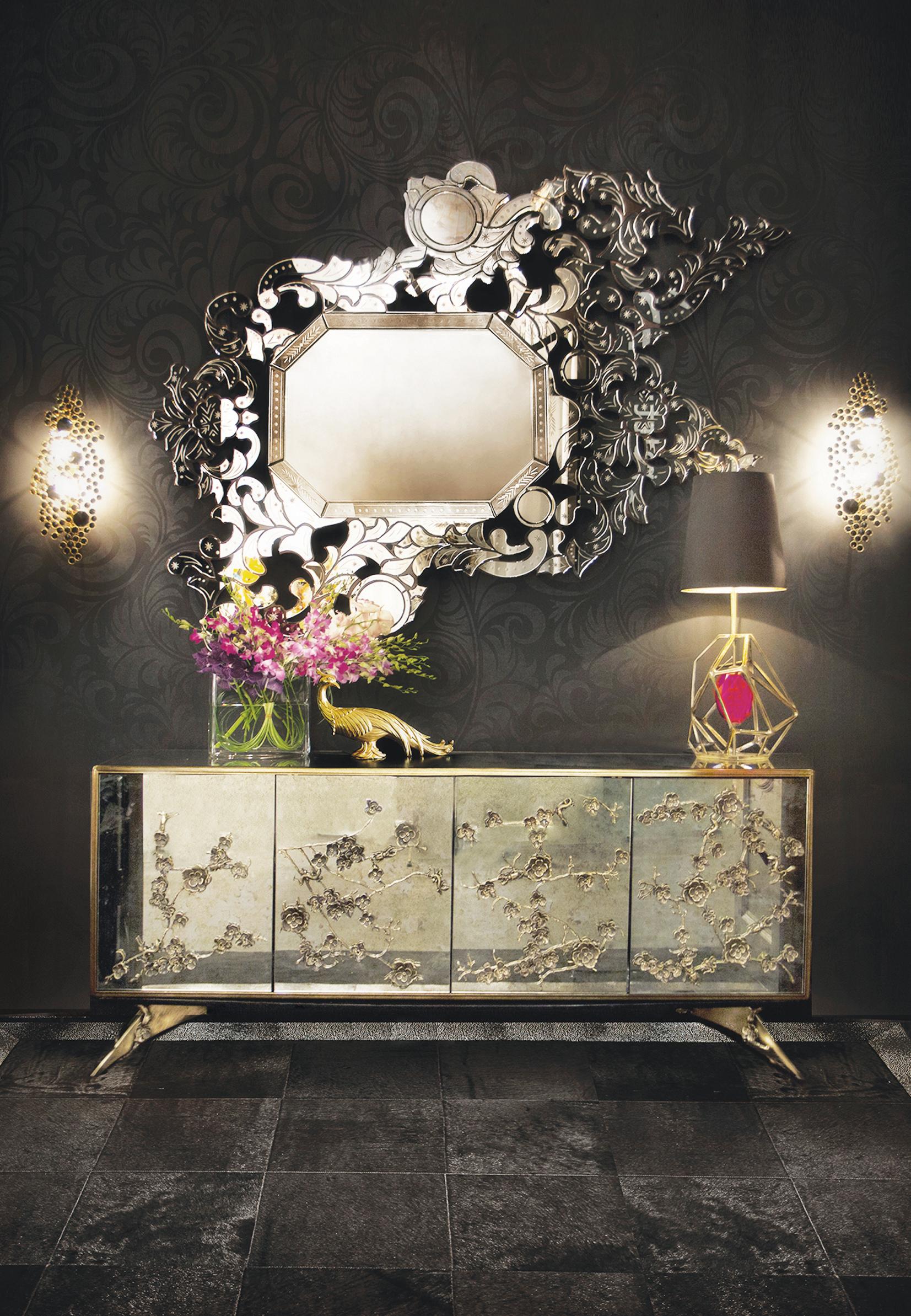 Ottone Armadietto con specchio invecchiato Spellbound in vendita