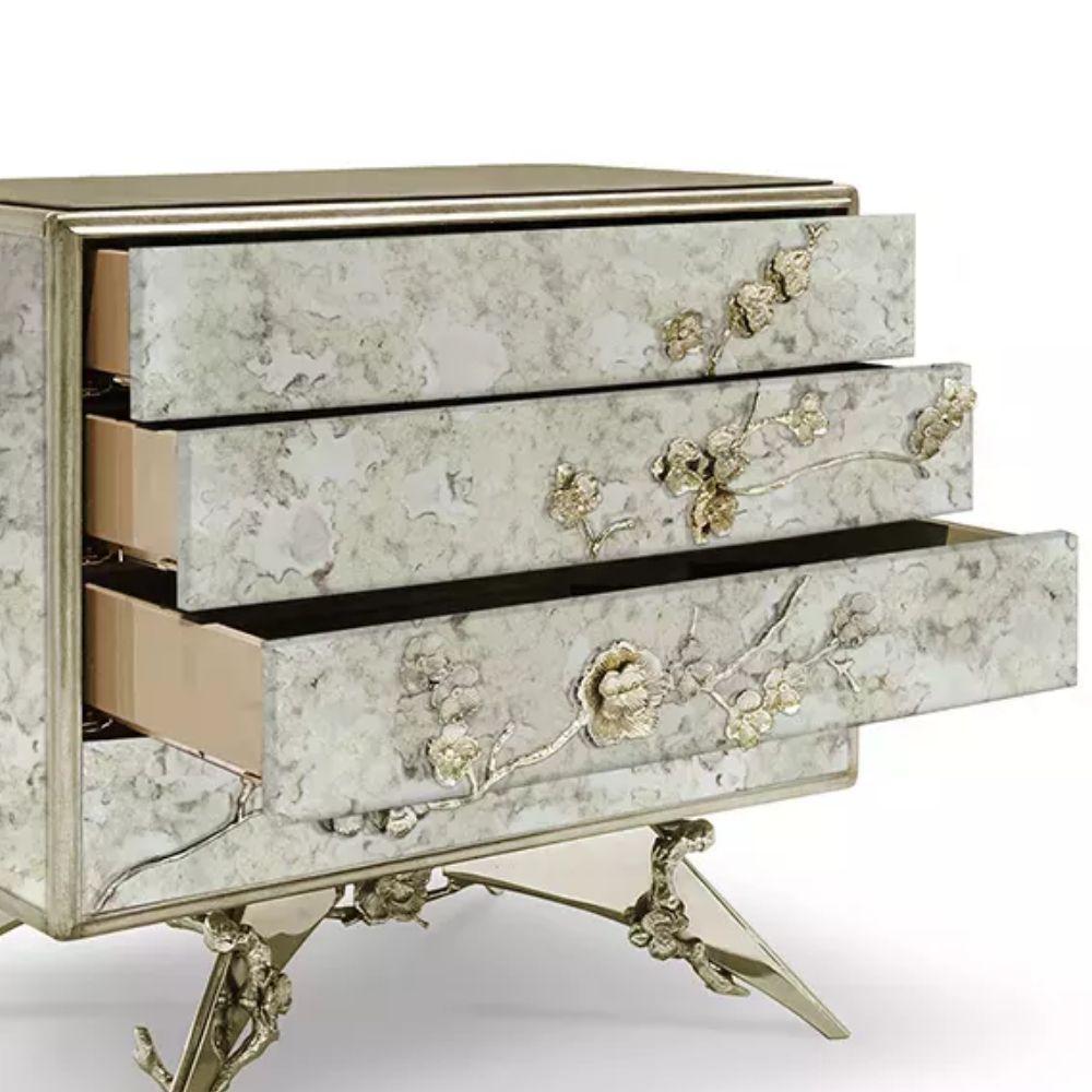 Hand-Crafted Spellbound Aged Mirror Nightstand For Sale