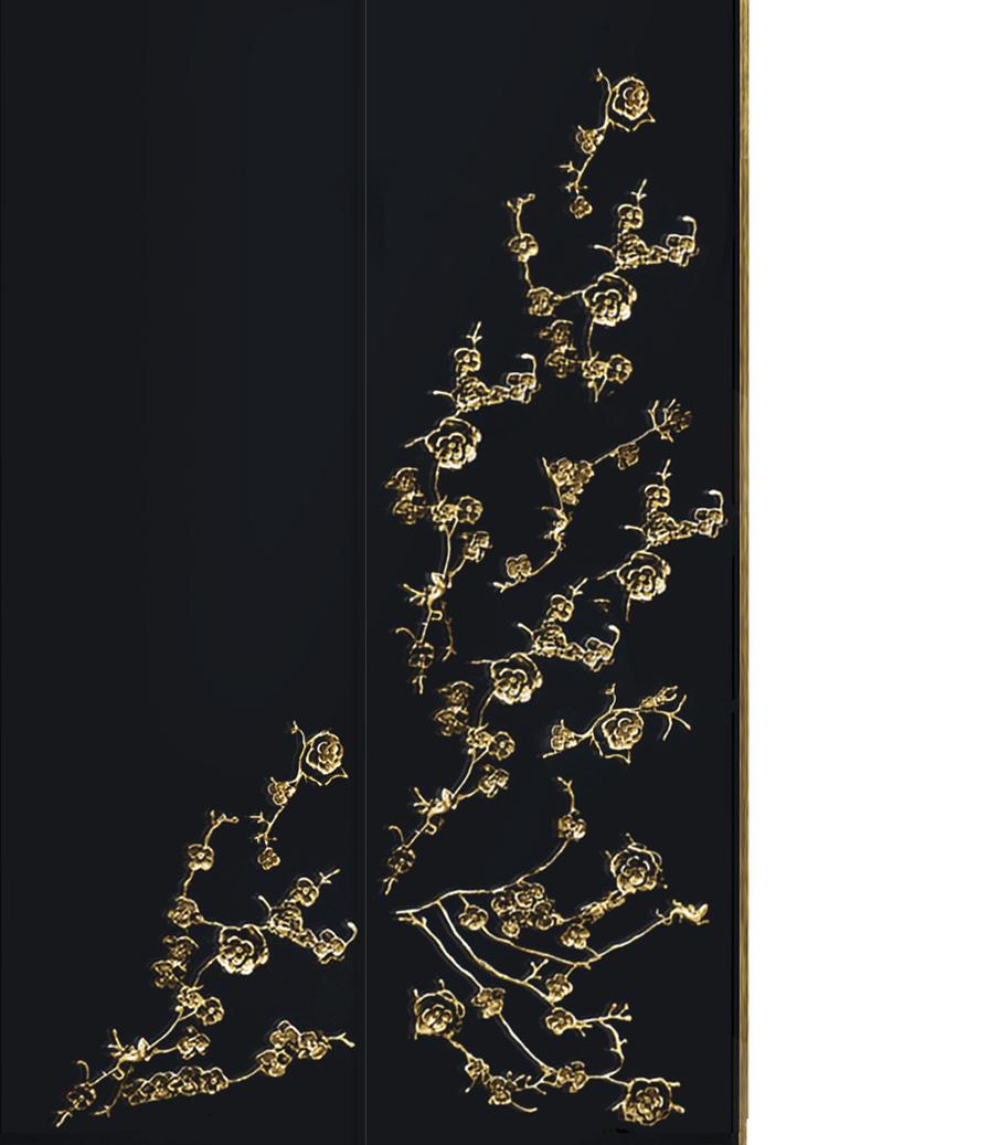 Art Deco Spellbound Armoire in High Gloss Lacquer and Adorns in Metal Organic Lace For Sale