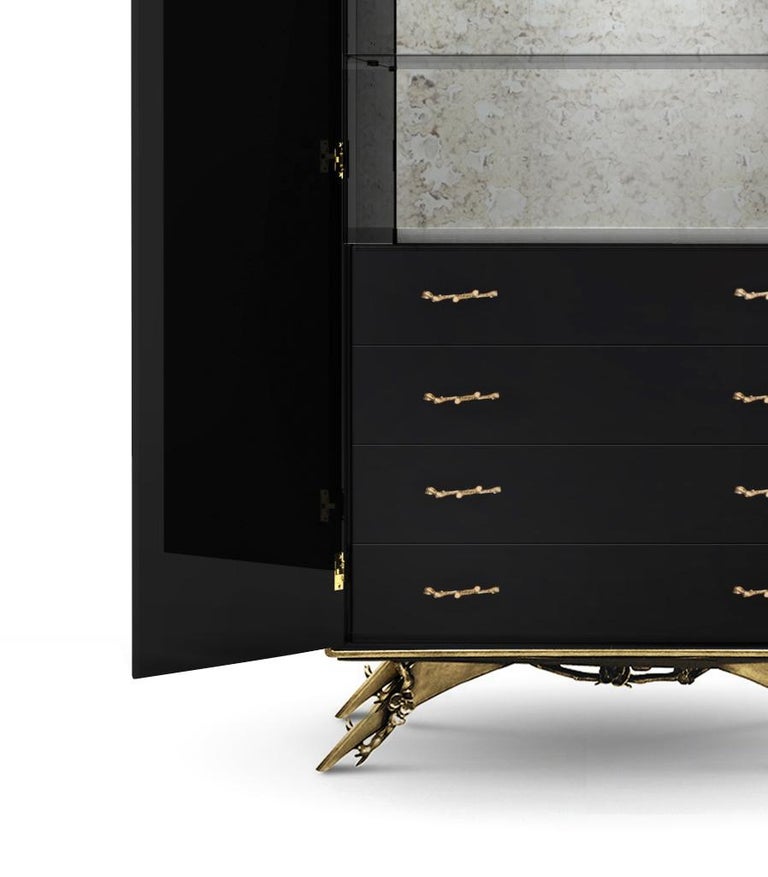 Portuguese Spellbound Armoire in High Gloss Lacquer and Adorns in Metal Organic Lace For Sale