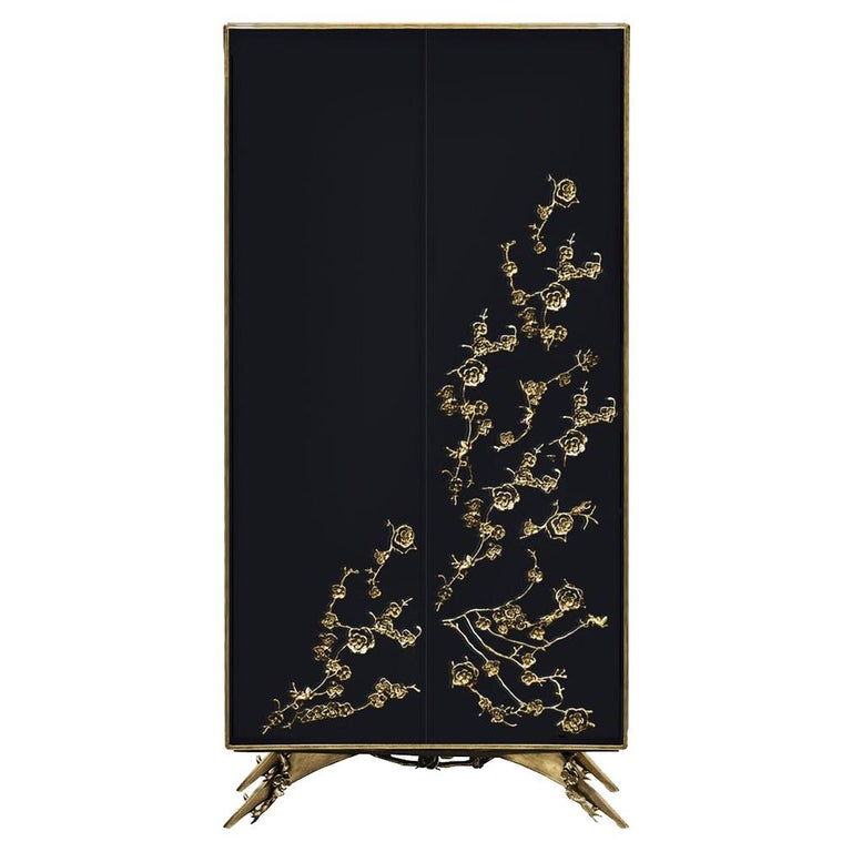 Spellbound Armoire in High Gloss Lacquer and Adorns in Metal Organic Lace For Sale
