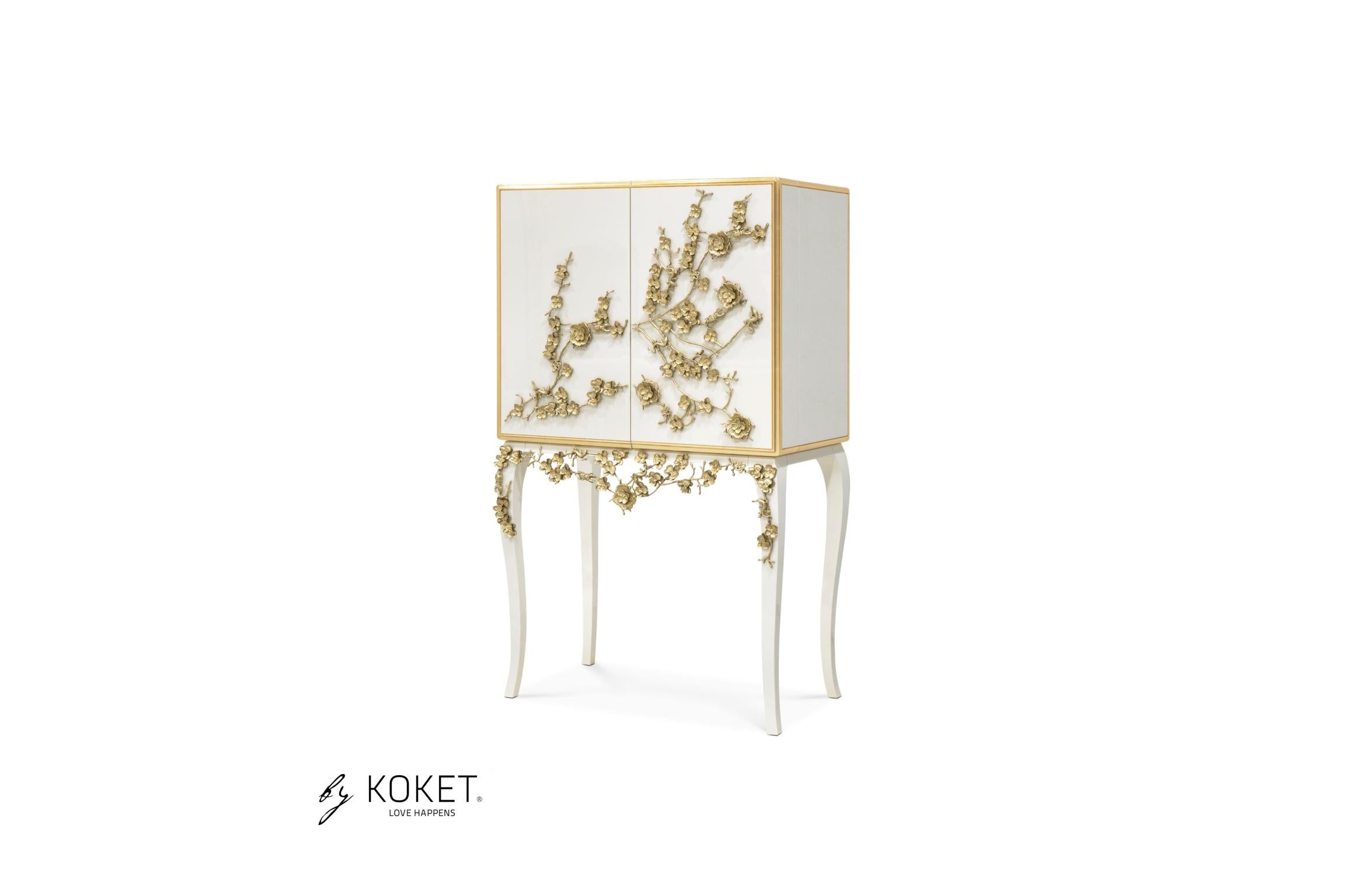 Portuguese Spellbound Bar Cabinet In High Gloss Lacquer and Adorns by Koket For Sale