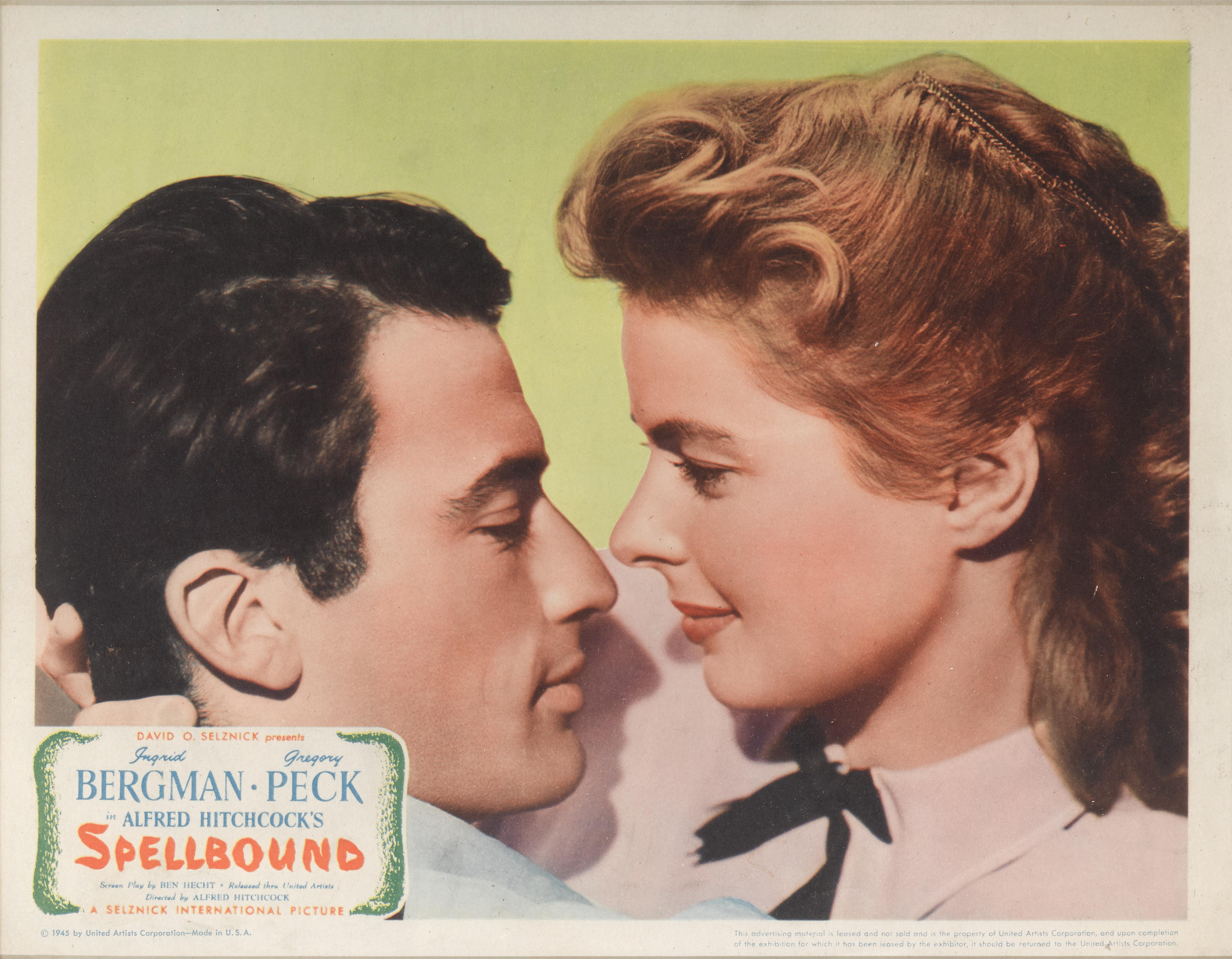 Original US lobby card  for the 1945 Thriller was directed by Alfred Hitchcock, and stars Ingrid Bergman, Gregory Peck, Michael Chekhov and Leo G. Carroll. Dr. Edwardes (played by Gregory Peck) takes over as head of mental hospital, and it isn't