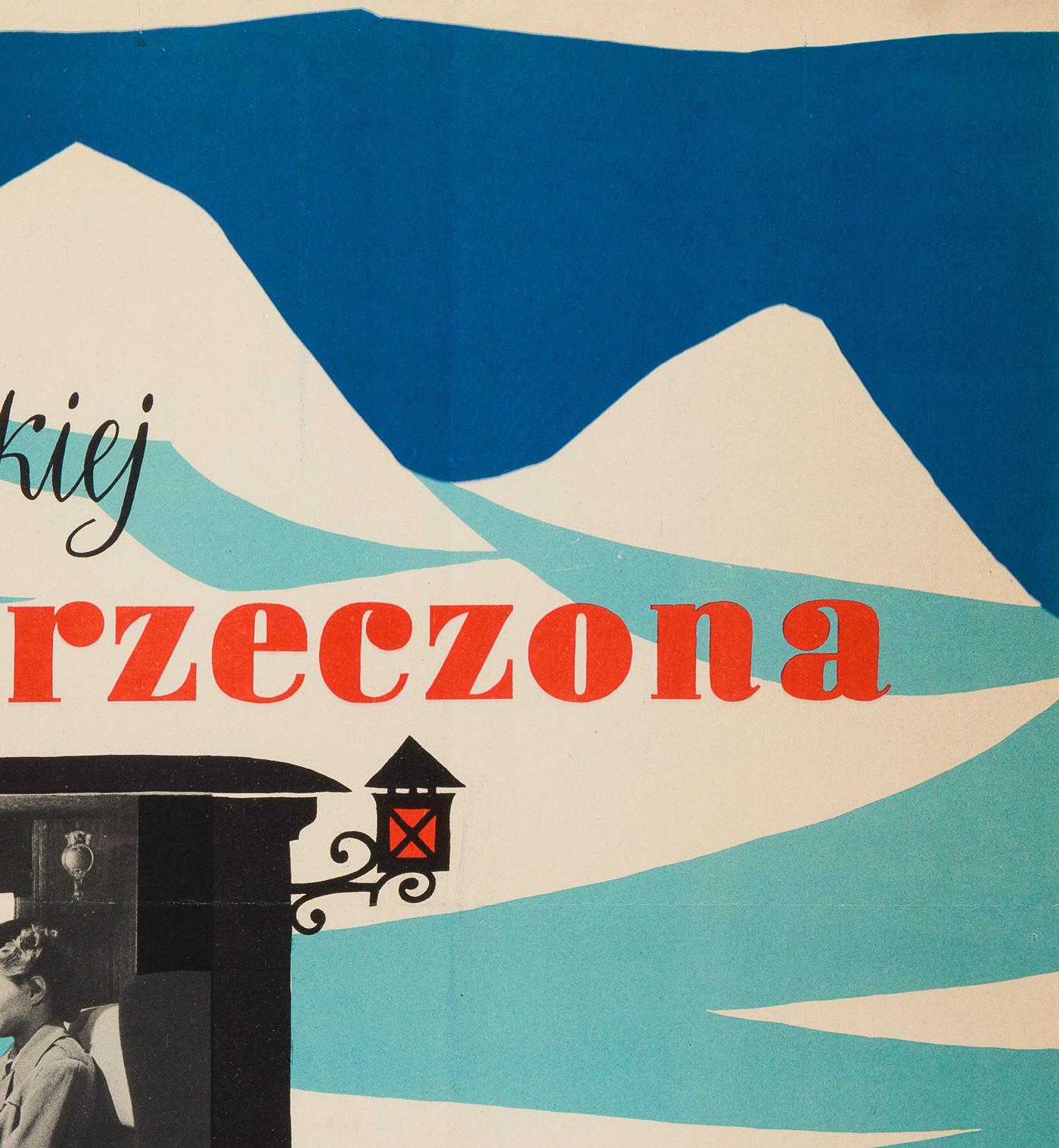 Andrzej Heidrich’s vintage bewitching graphics for the original polish poster for Hitchcock's film Spellbound. Great colors. Striking blue and white mountains.

Actual movie poster size is 31 1/2 x 23 inches. In near mint condition, folded as