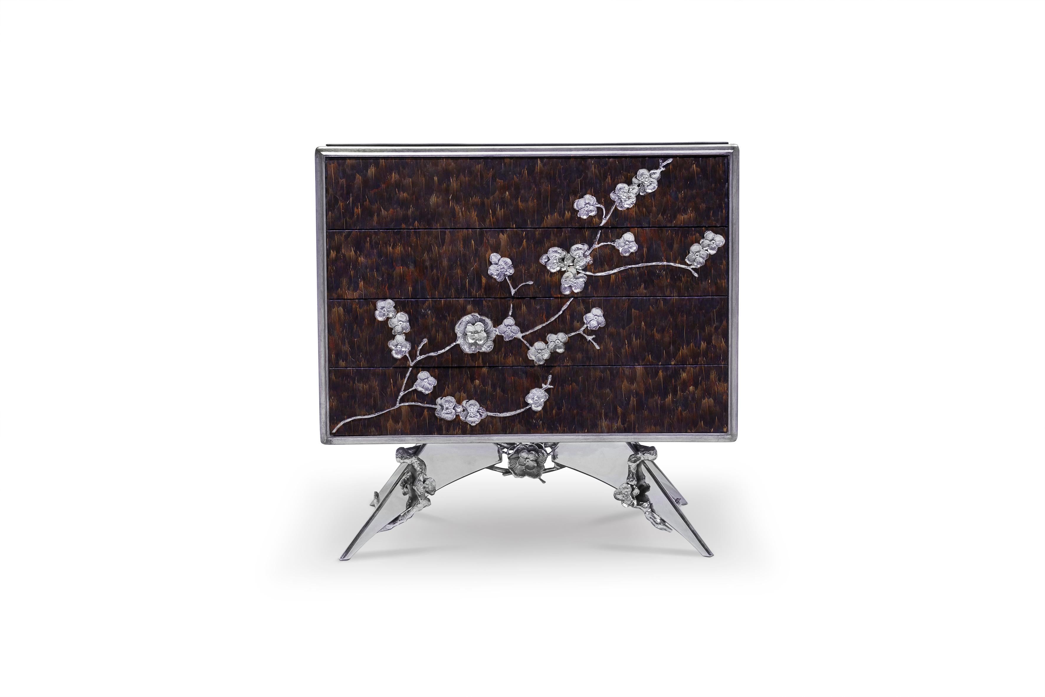 Portuguese Spellbound Peacock Purple Feather Nightstand For Sale