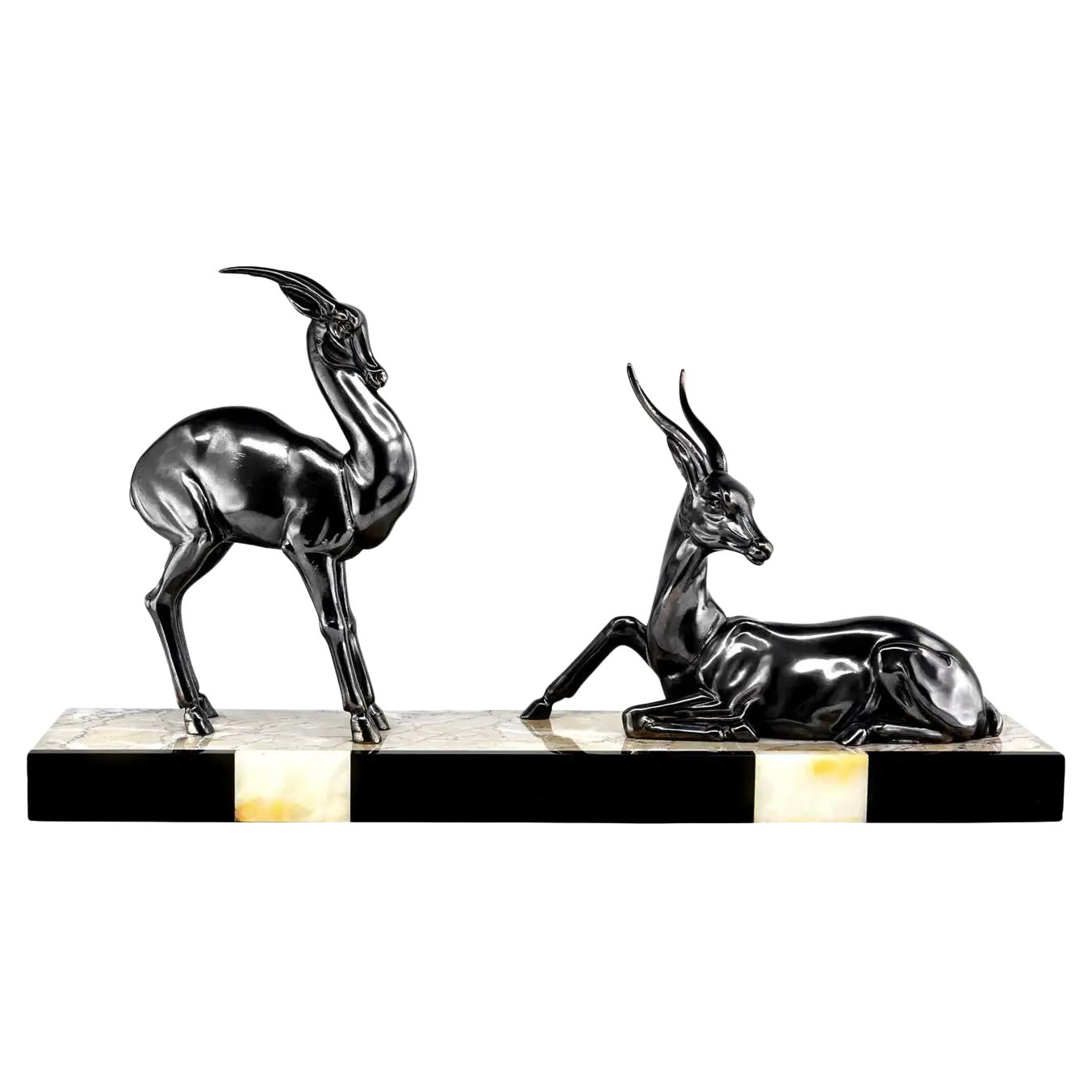 Scultura di antilope in spelta, Francia, Art Déco, anni '30