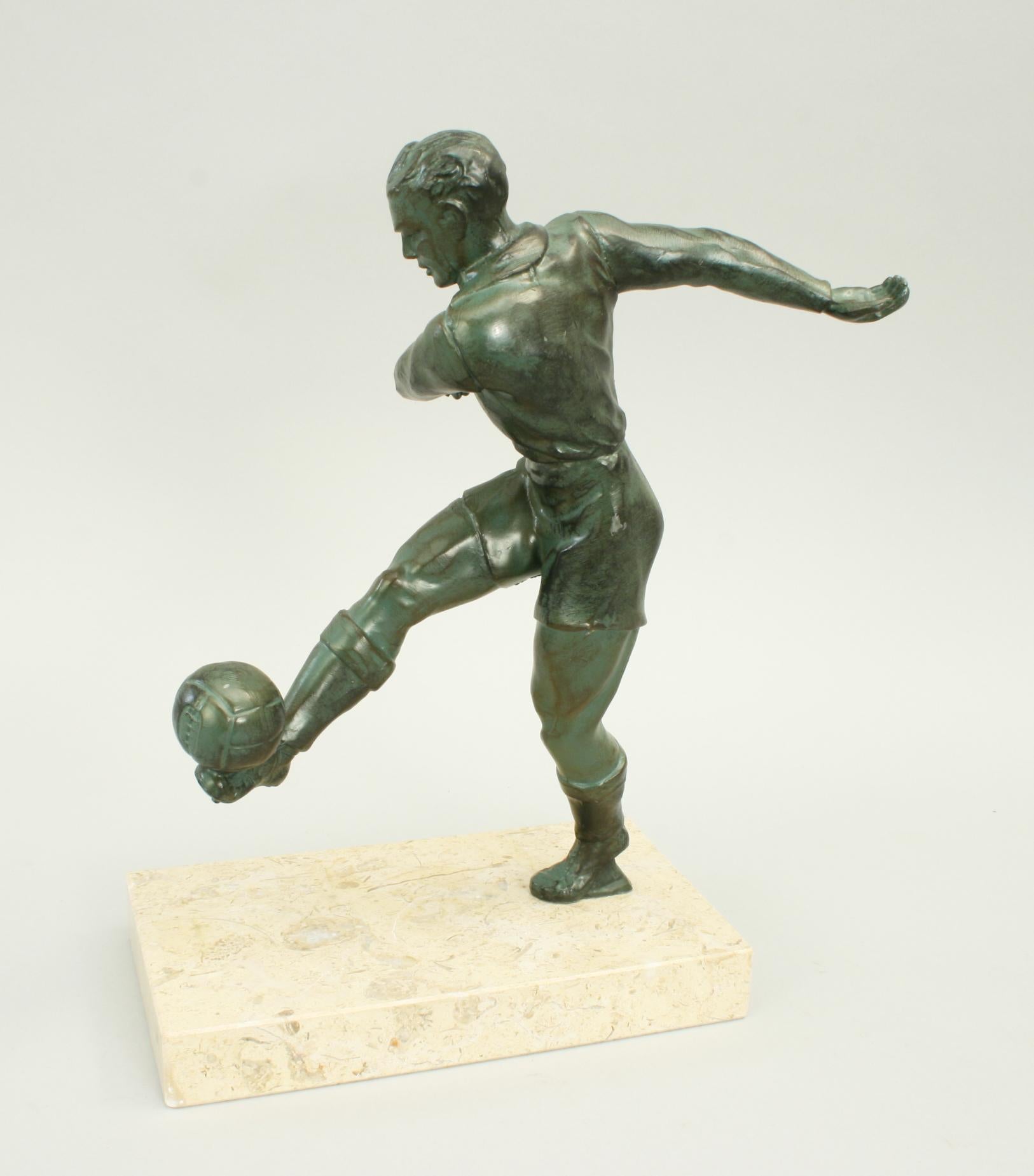 Sporting Art Spelter Football Figure, Soccer, in Art Deco Style