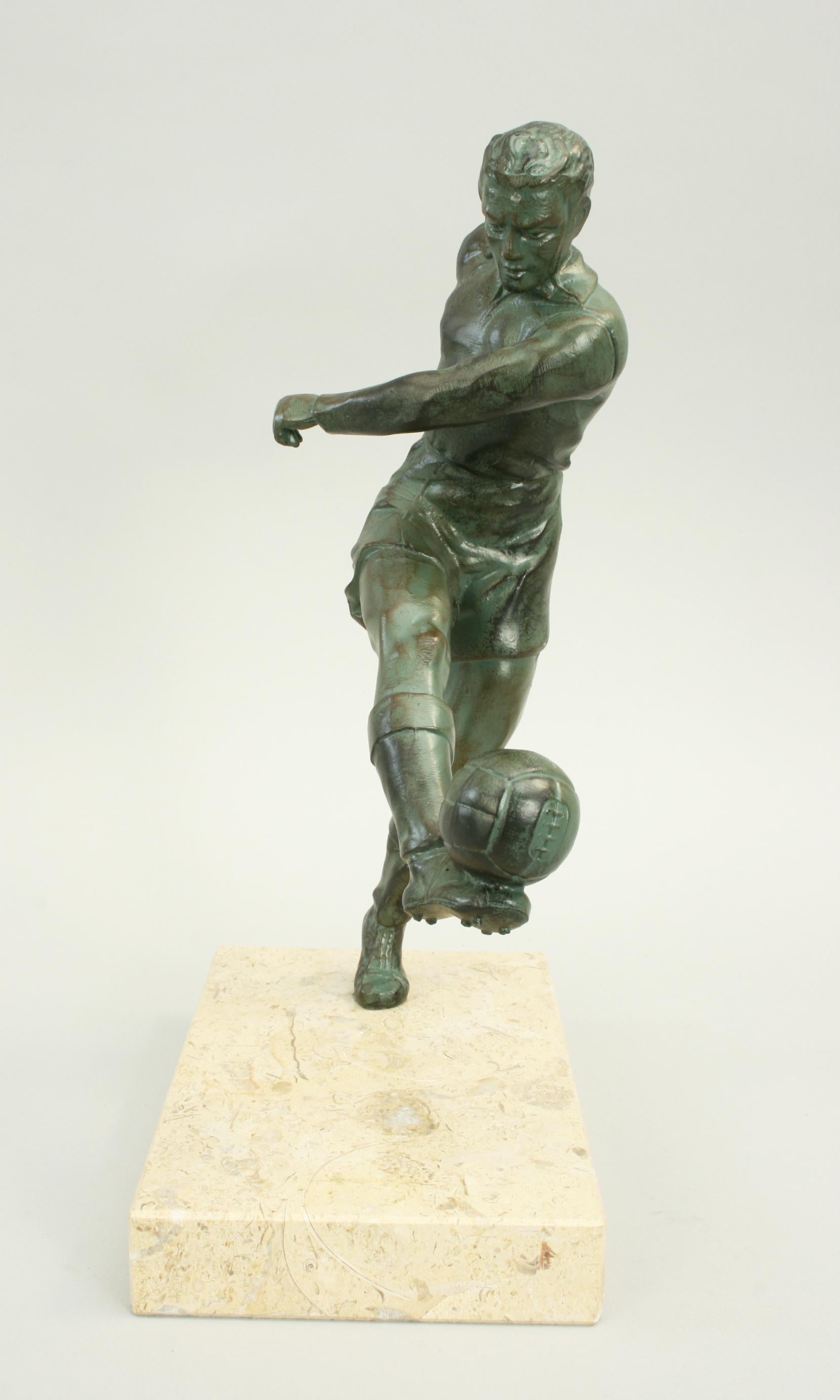 French Spelter Football Figure, Soccer, in Art Deco Style