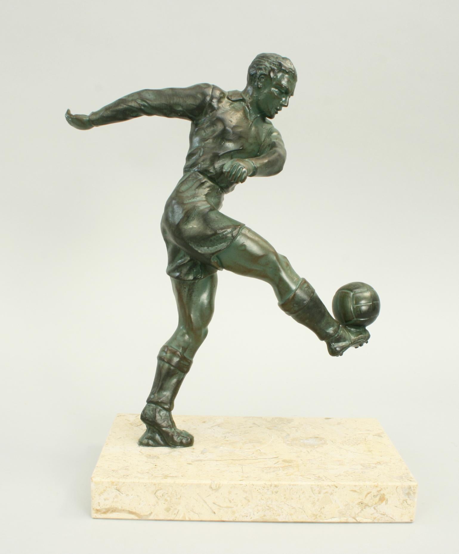 Spelter Football Figure, Soccer, in Art Deco Style In Good Condition In Oxfordshire, GB