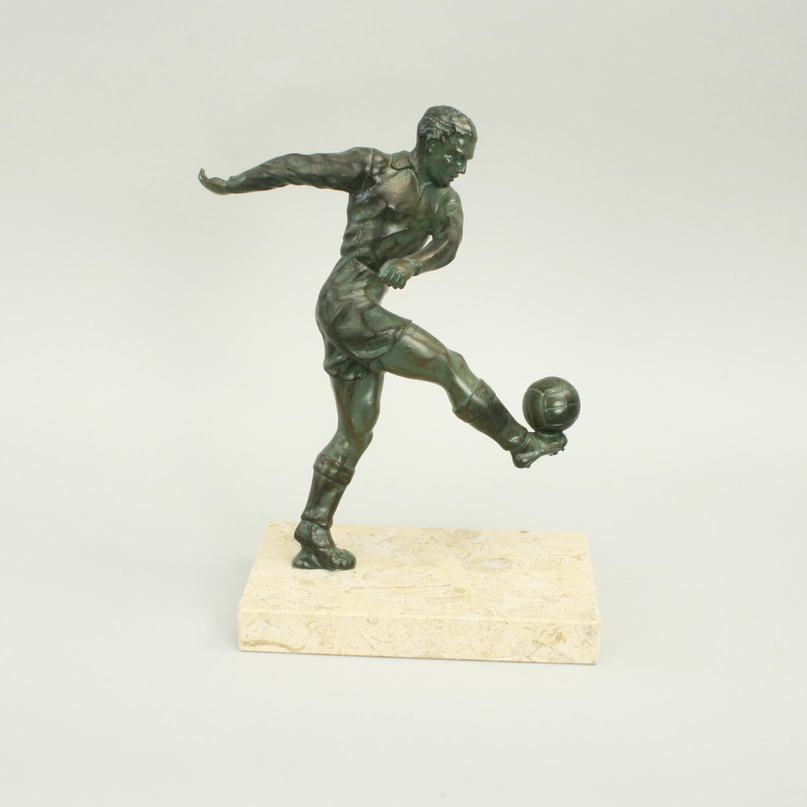 Mid-20th Century Spelter Football Figure, Soccer, in Art Deco Style