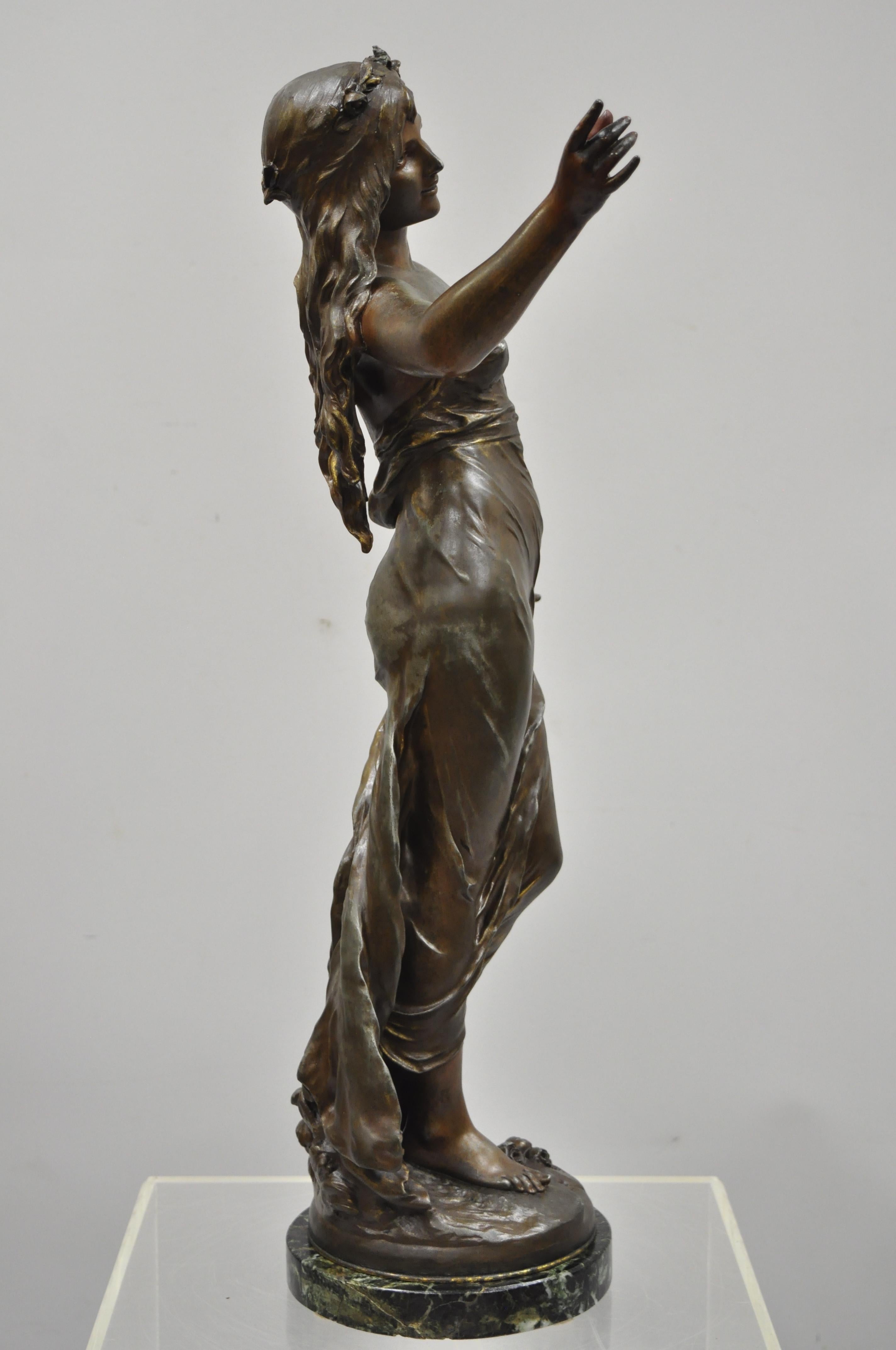 Spelter Art Nouveau Français Femme Vierge Sculpture Statue Signé Auguste Moreau 4