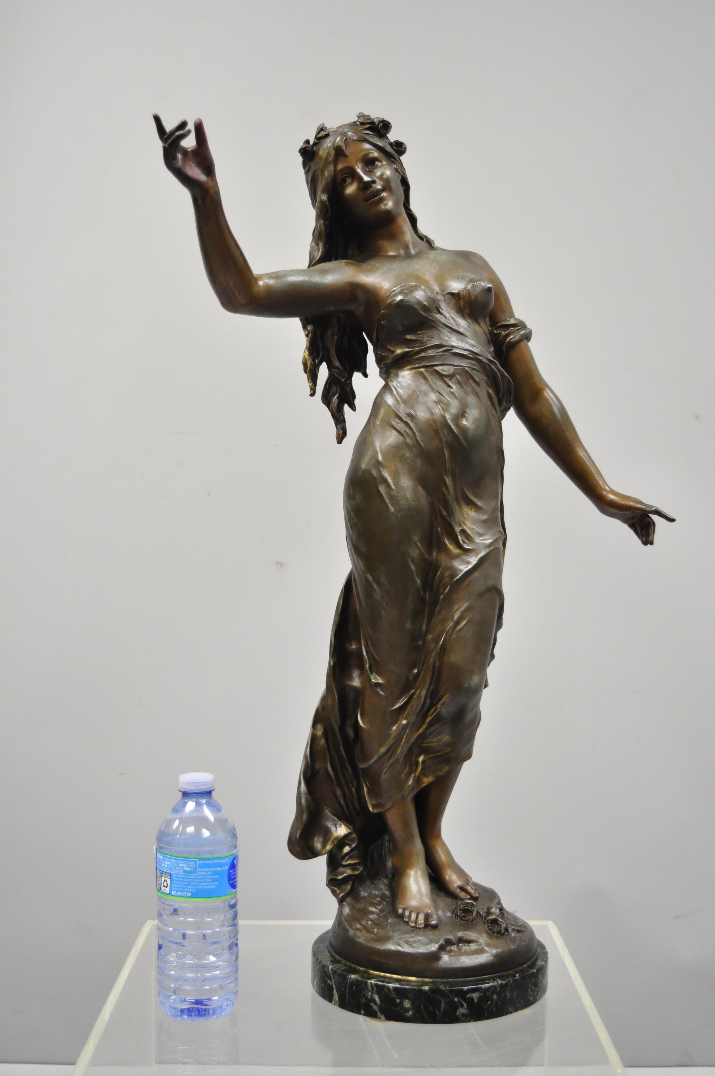 Spelter Art Nouveau Français Femme Vierge Sculpture Statue Signé Auguste Moreau 6