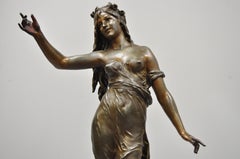 Spelter French Art Nouveau Woman Maiden Sculpture Statue Signed Auguste Moreau