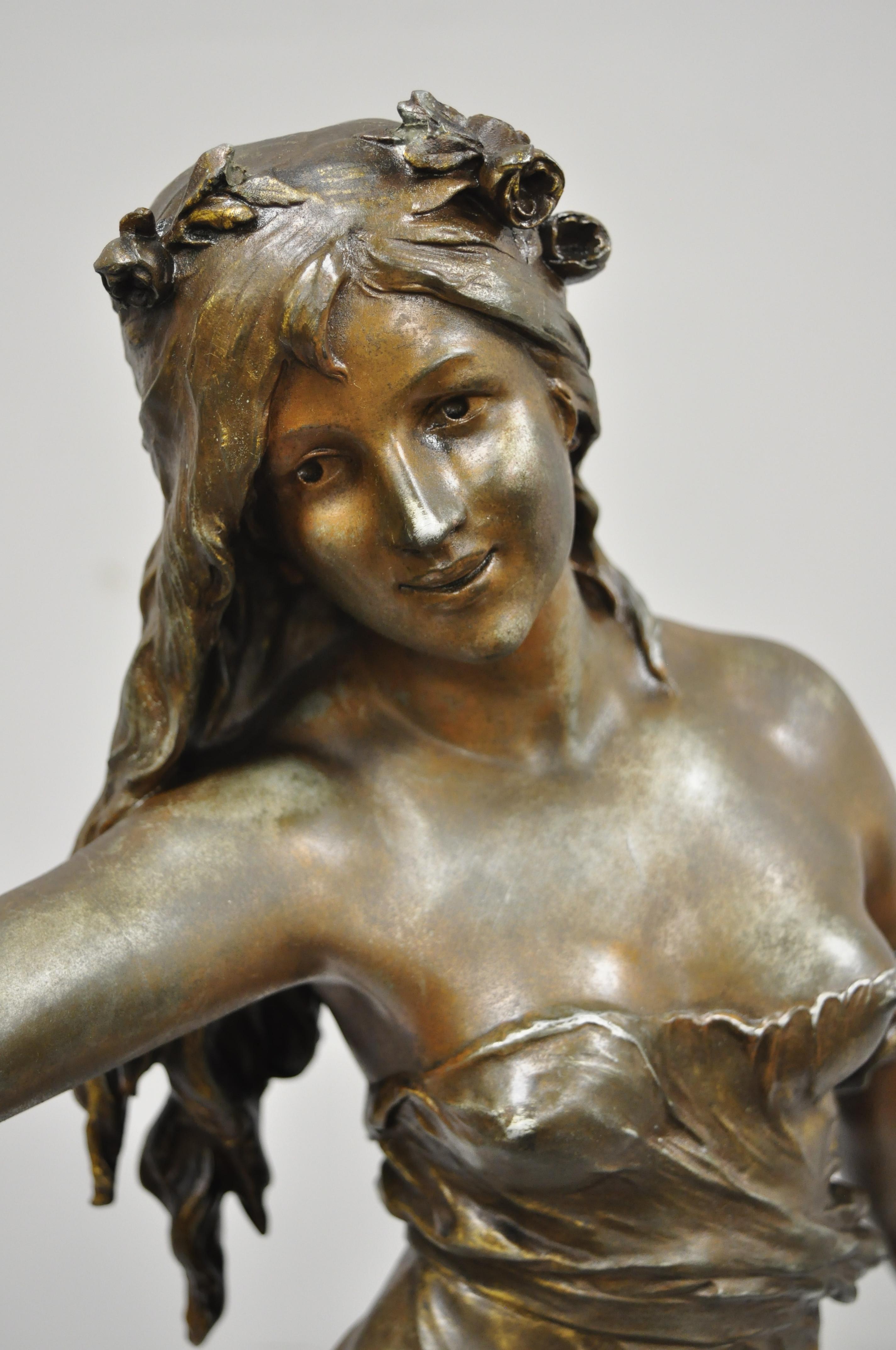 Victorien Spelter Art Nouveau Français Femme Vierge Sculpture Statue Signé Auguste Moreau