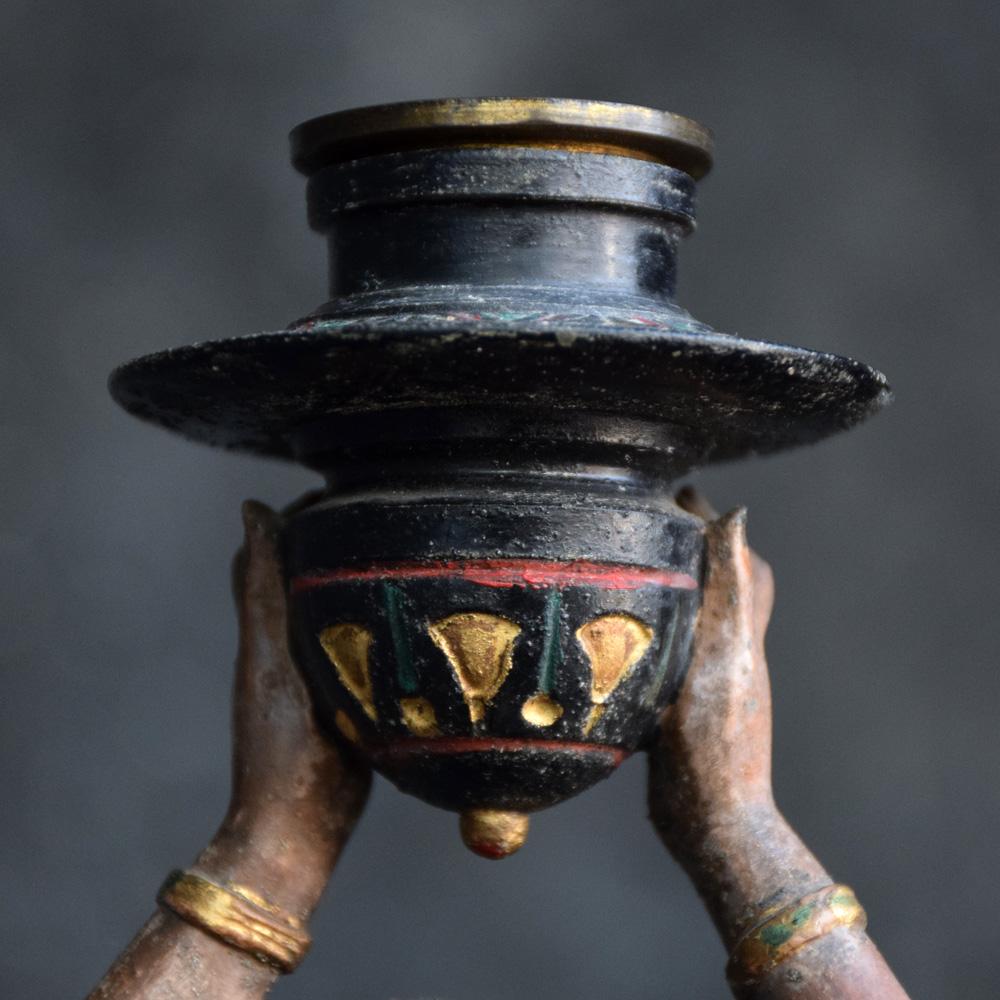Spelter Hand Painted Candlestick Egyptian Figure, circa 1900 4