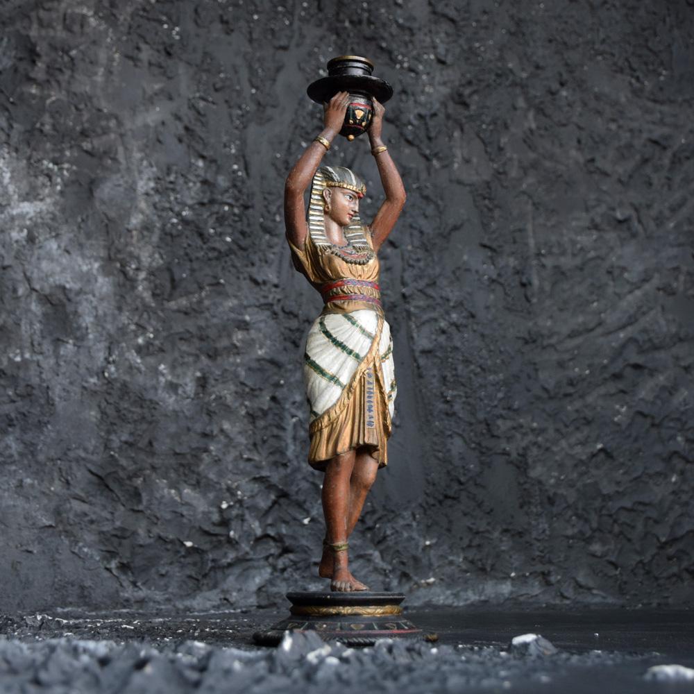Victorian Spelter Hand Painted Candlestick Egyptian Figure, circa 1900