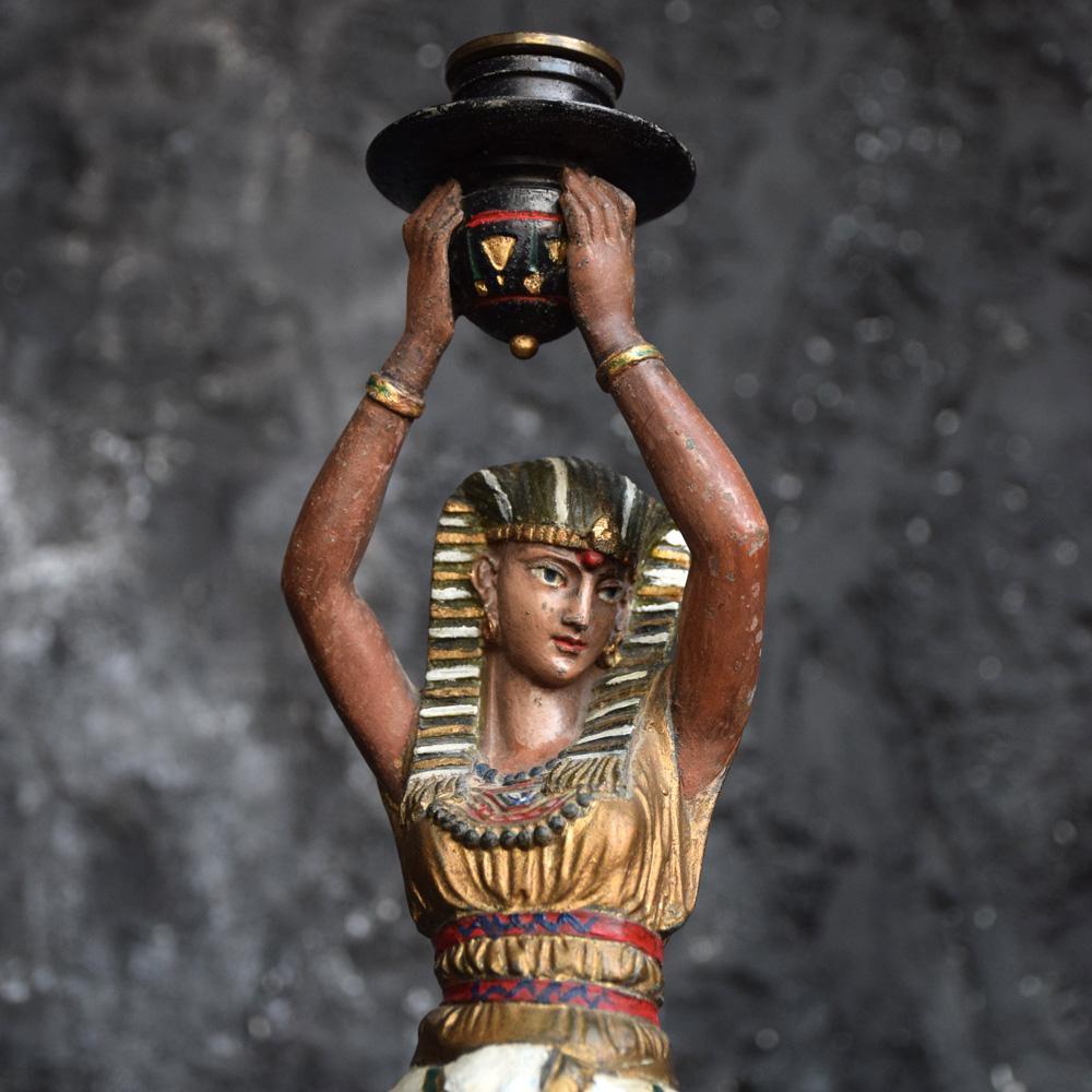 Spelter Hand Painted Candlestick Egyptian Figure, circa 1900 1