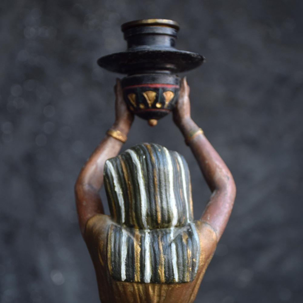 Spelter Hand Painted Candlestick Egyptian Figure, circa 1900 2