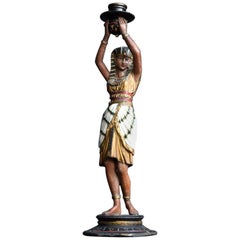 Spelter Hand Painted Candlestick Egyptian Figure, circa 1900
