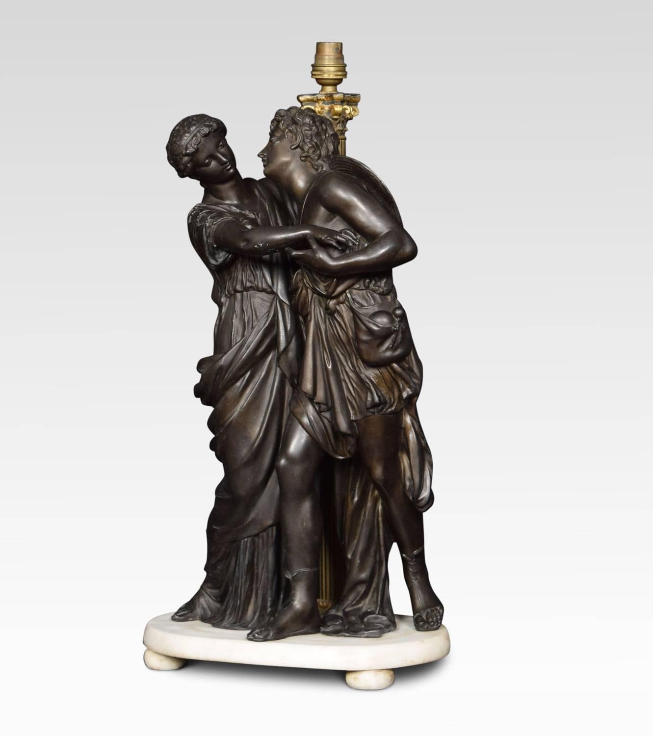 British Spelter Lamp of Two Figures Embracing
