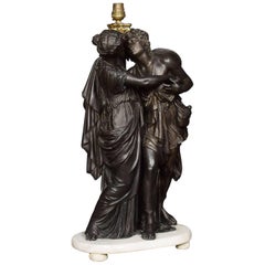 Antique Spelter Lamp of Two Figures Embracing