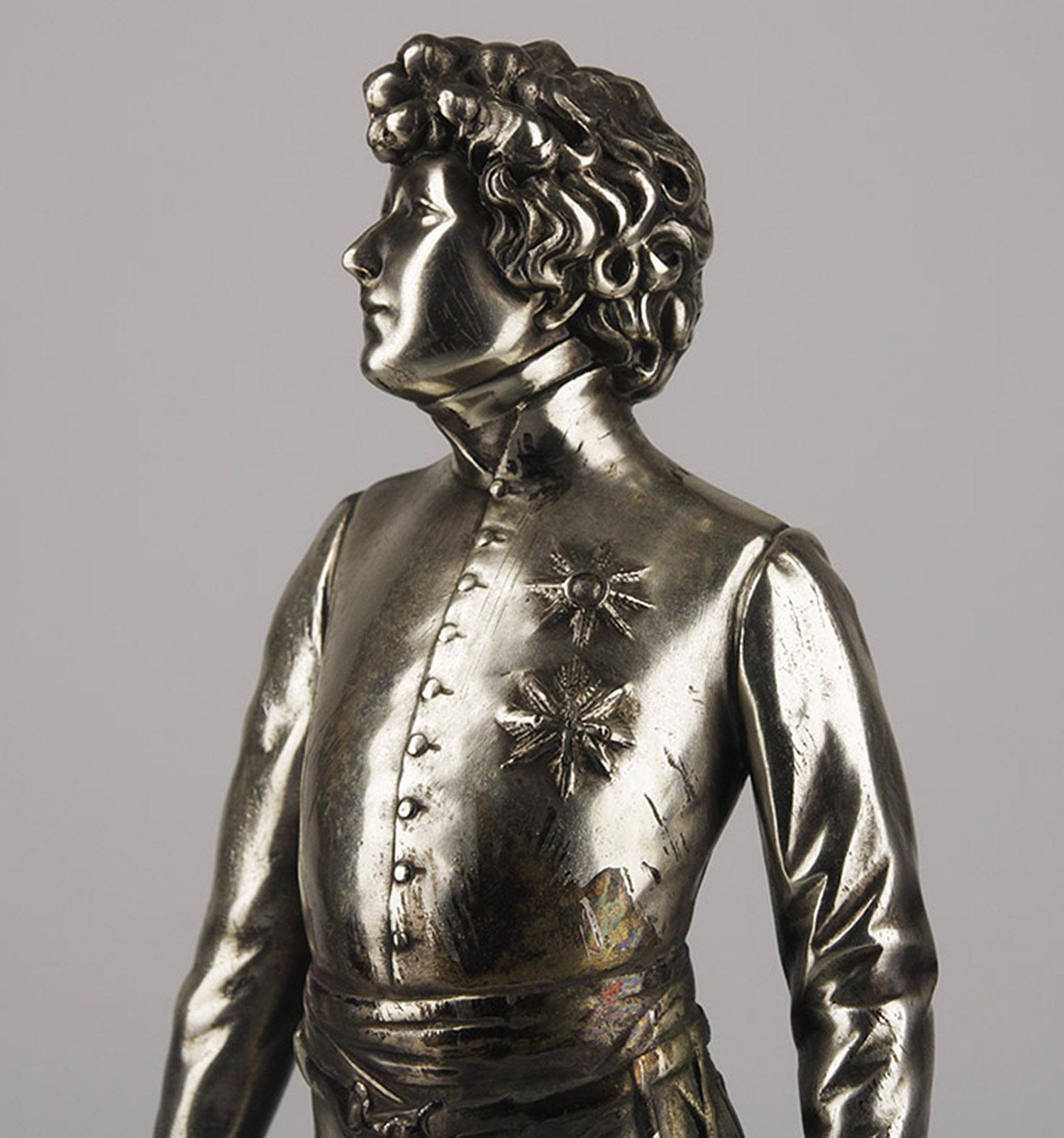 20th Century Spelter Statue of Sarah Bernhardt as Napoleon II in L' Aiglon with Marble Base For Sale