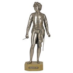 Statua in spelta di Sarah Bernhardt come Napoleone II in L'Aiglon con base in marmo