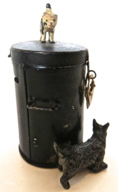 Spelter Still Bank "Dog and Cat by Dustbin", German, circa 1920