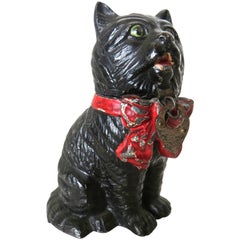 Spelter Still Bank "Seated Cat with a Bow" German, circa 1920