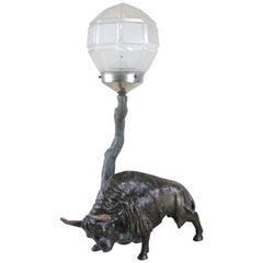 Spelter Table Lamp with North American Bison Art Nouveau, Austria, circa 1900