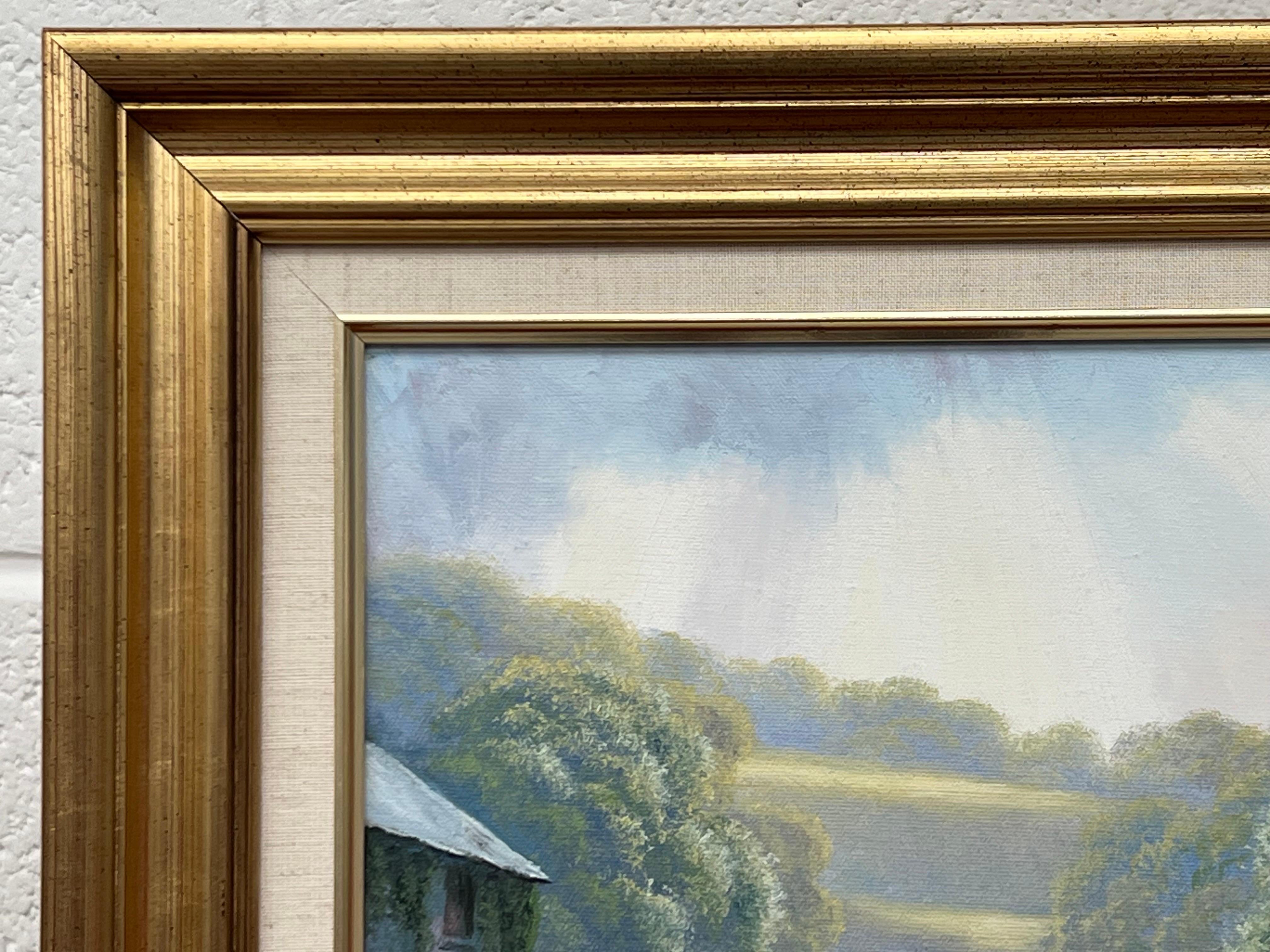 Cavallo e famiglia con anatre e cane in riva al fiume nella campagna inglese di un artista britannico del XX secolo. Unico originale d'epoca, olio su tela, firmato.

L'arte misura 24 x 18 pollici 
La cornice misura 30 x 24 pollici 

Questo dipinto