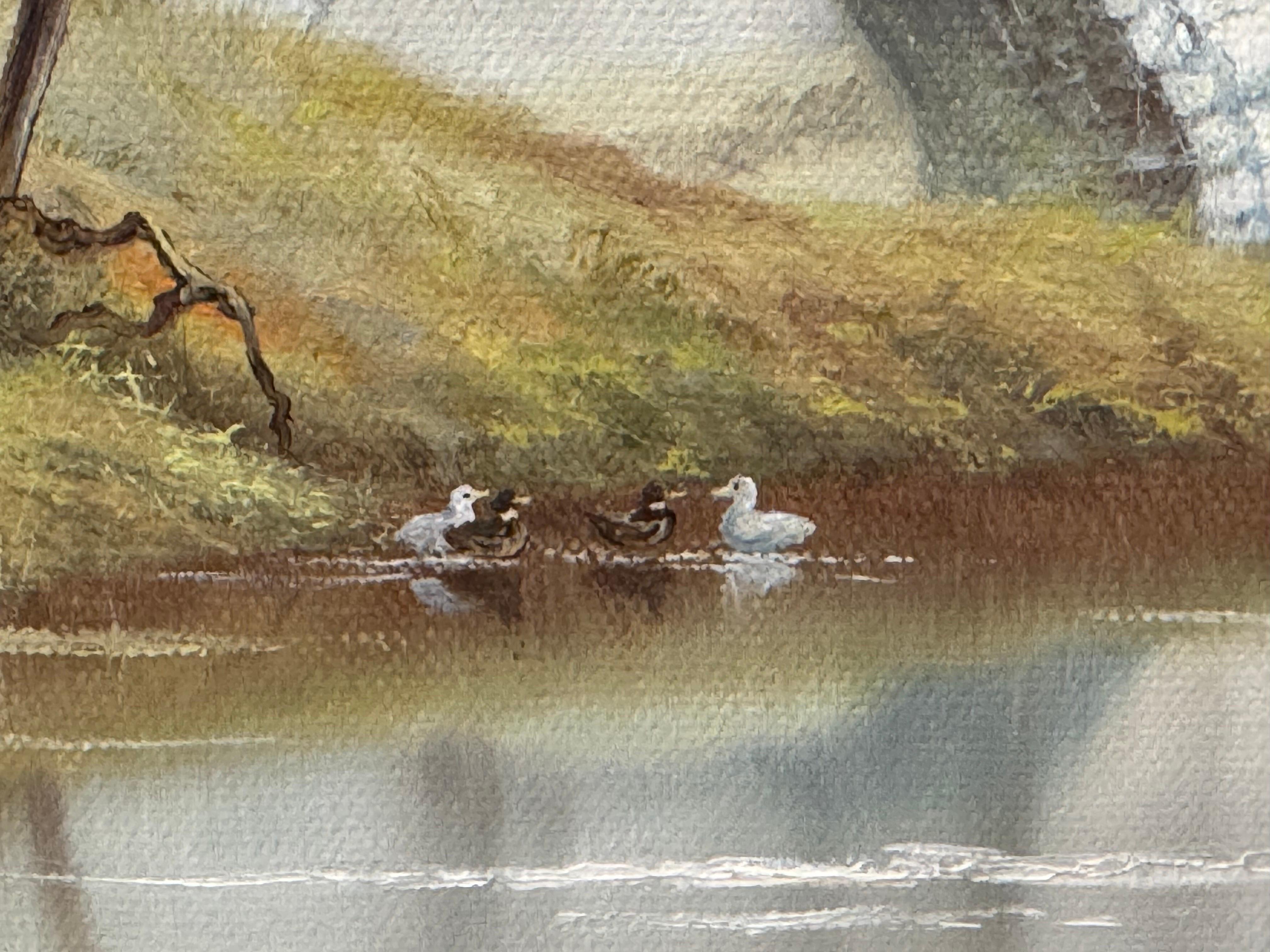 Flussbrücke mit Figuren in englischer Landschaft von einem britischen Künstler des 20. im Angebot 8