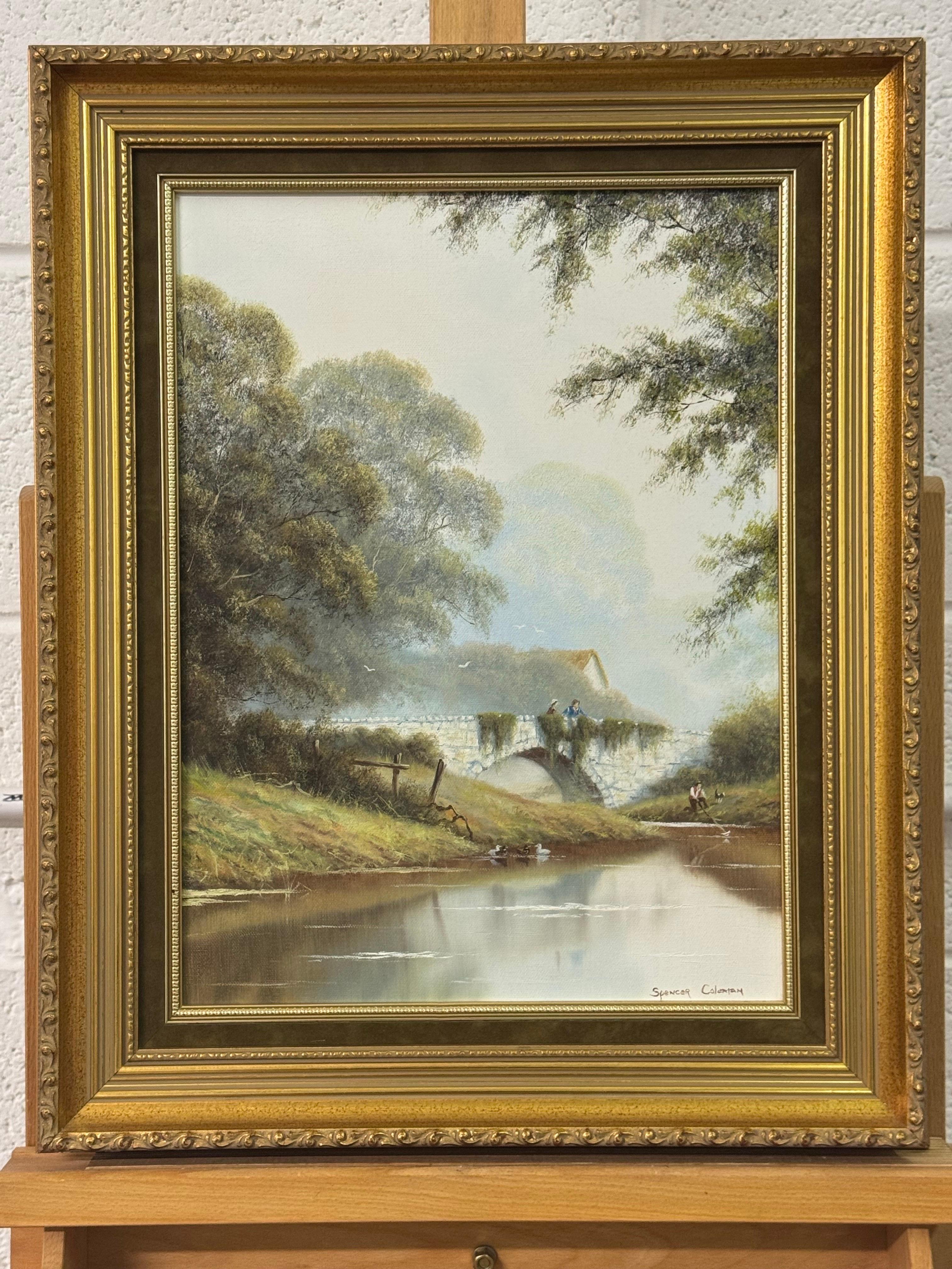 Flussbrücke mit Figuren in englischer Landschaft von einem britischen Künstler des 20. im Angebot 11