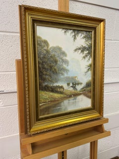 River Bridge with Figures in English Countryside by 20th Century British Artist