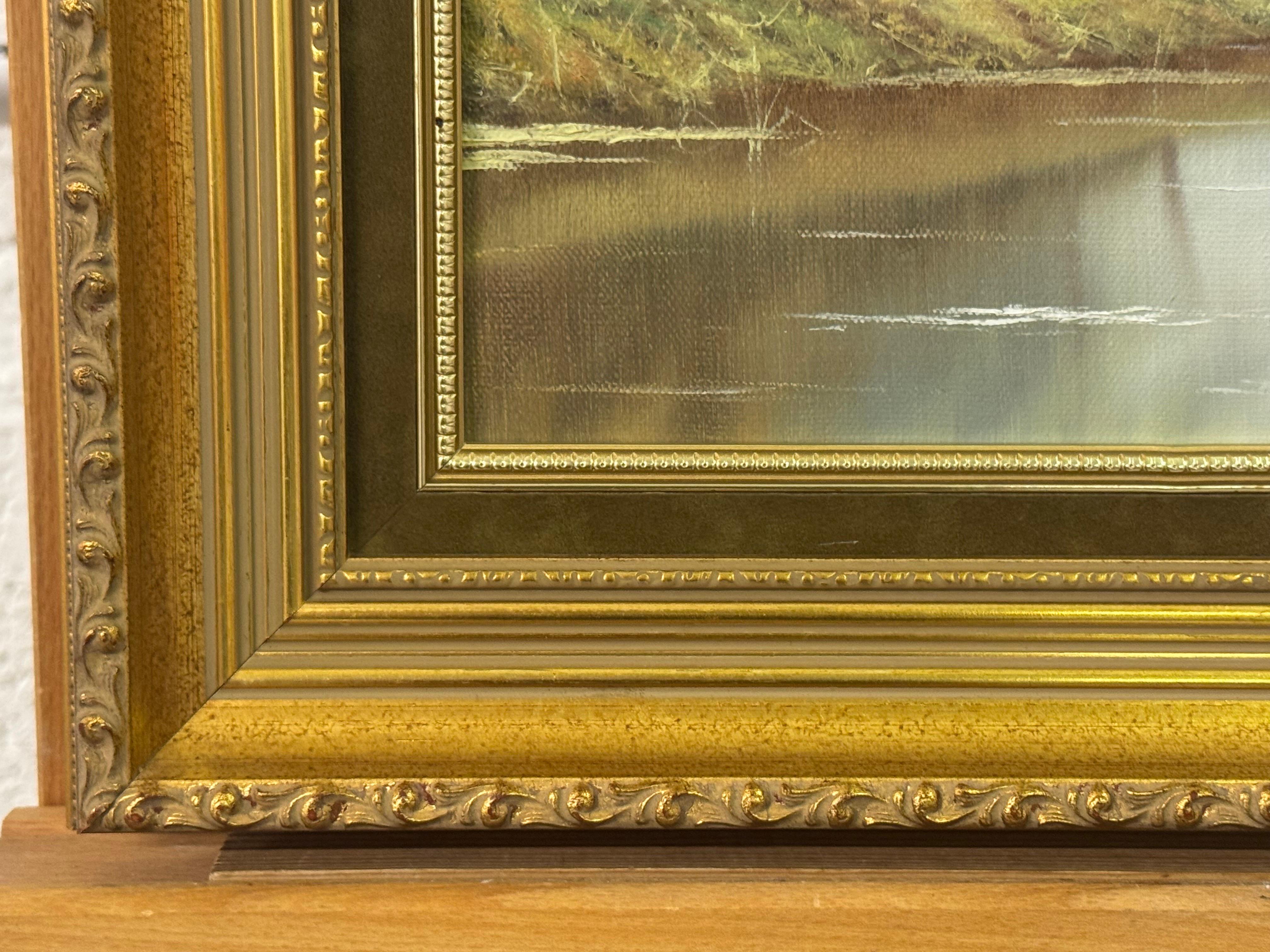 Flussbrücke mit Figuren in englischer Landschaft von einem britischen Künstler des 20. im Angebot 2