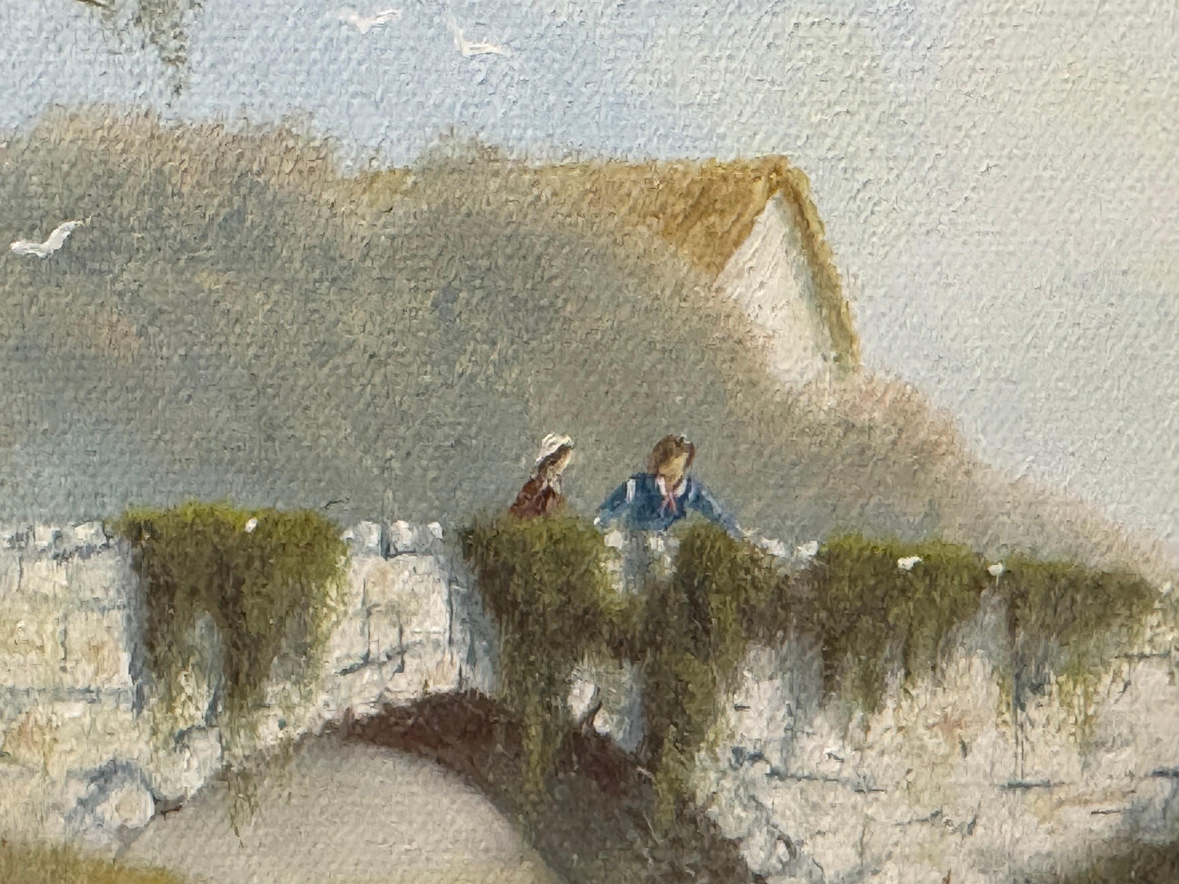 Flussbrücke mit Figuren in englischer Landschaft von einem britischen Künstler des 20. im Angebot 3