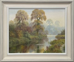 Sérénité à l'aube - belle matinée brumeuse au bord d'une rivière dans la campagne anglaise