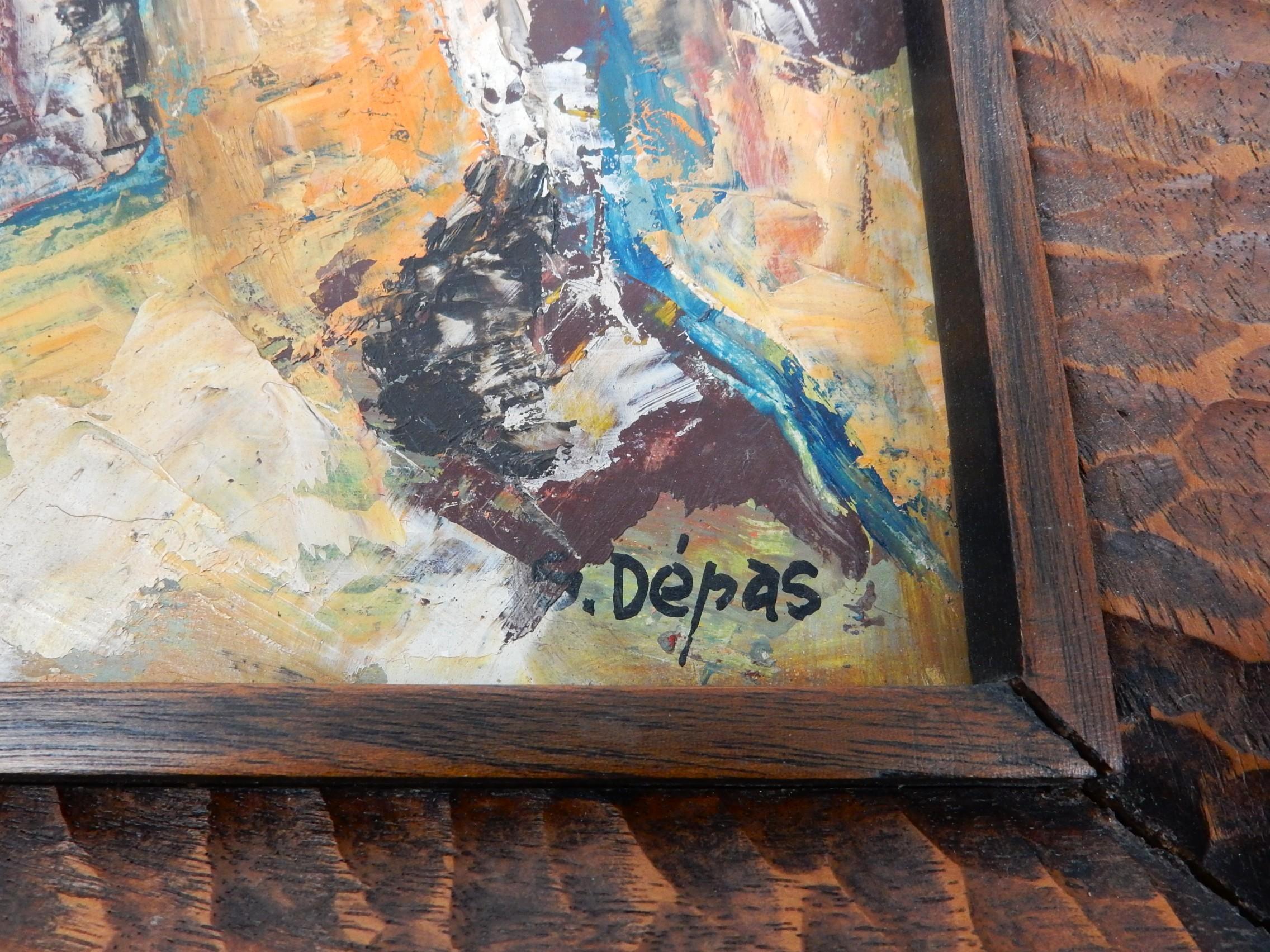 Spencer Depas, Haitiano, 1928-1989 dipinto a olio su masonite. Cornice realizzata dall'artista In condizioni buone in vendita a Las Vegas, NV