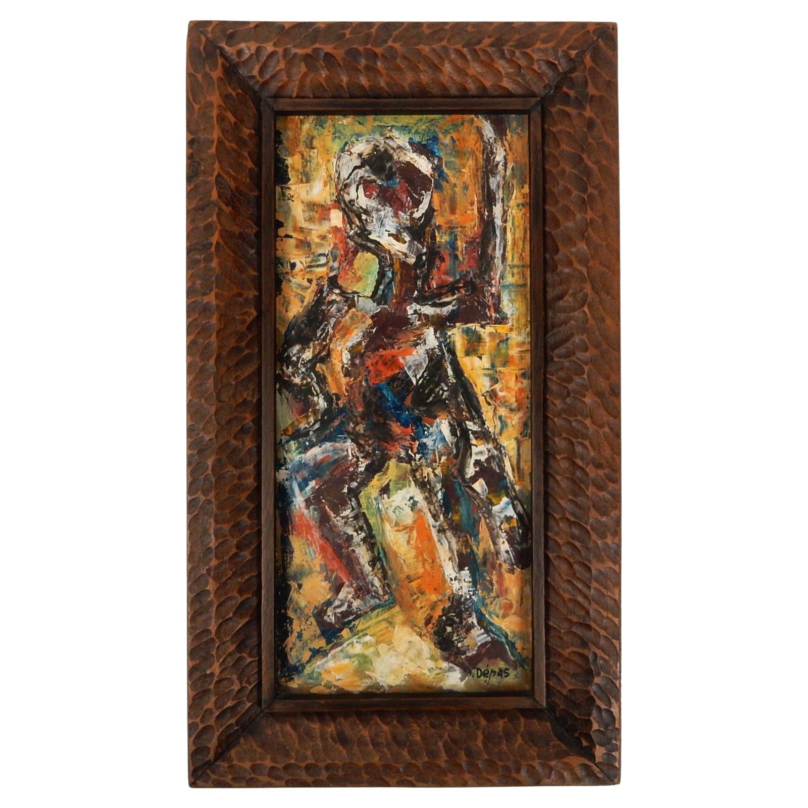 XX secolo Spencer Depas, Haitiano, 1928-1989 dipinto a olio su masonite. Cornice realizzata dall'artista in vendita